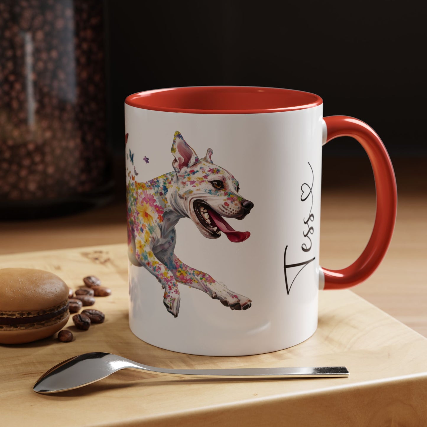 White Staffordshire Terrier Personalized Accent Mugs, 11oz