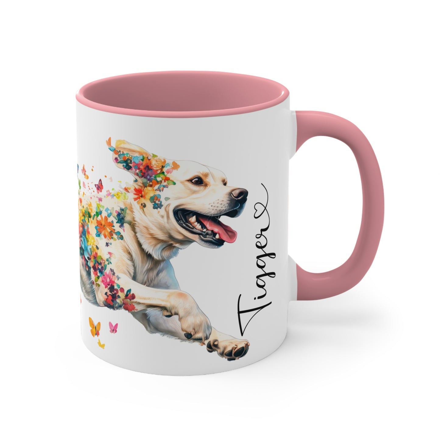 White Labrador running personalized colourful Mugs, 11oz