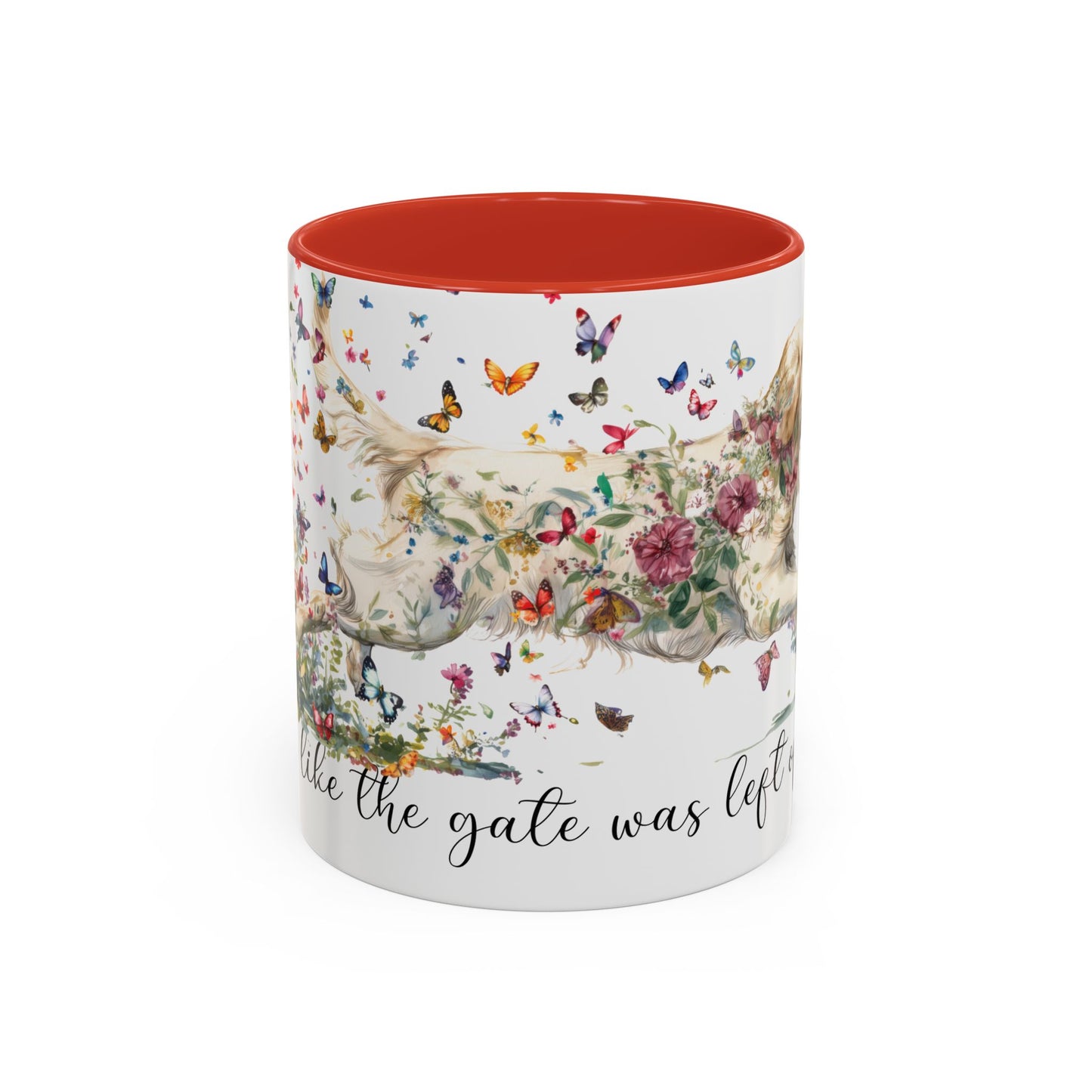 Cream Golden Retriever “Live like the gate was left open" Accent Mugs, 11oz