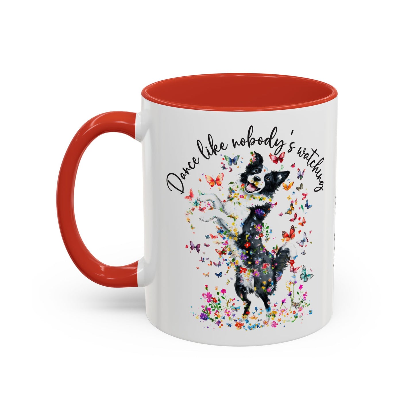 Border Collie "Dance like nobody's watching" personalized colourful Mugs, 11oz
