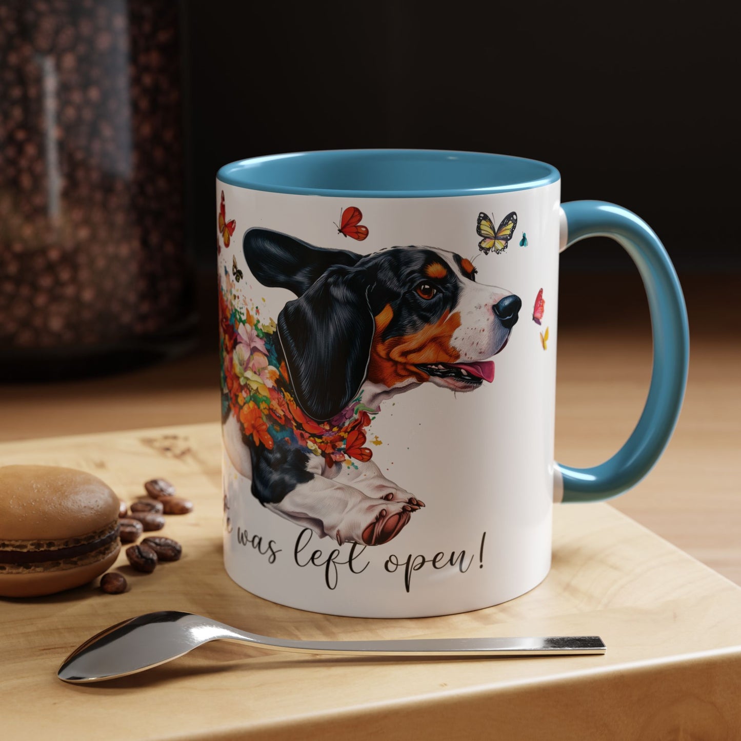 Basset Hound “Live like the gate was left open" Accent Mugs, 11oz