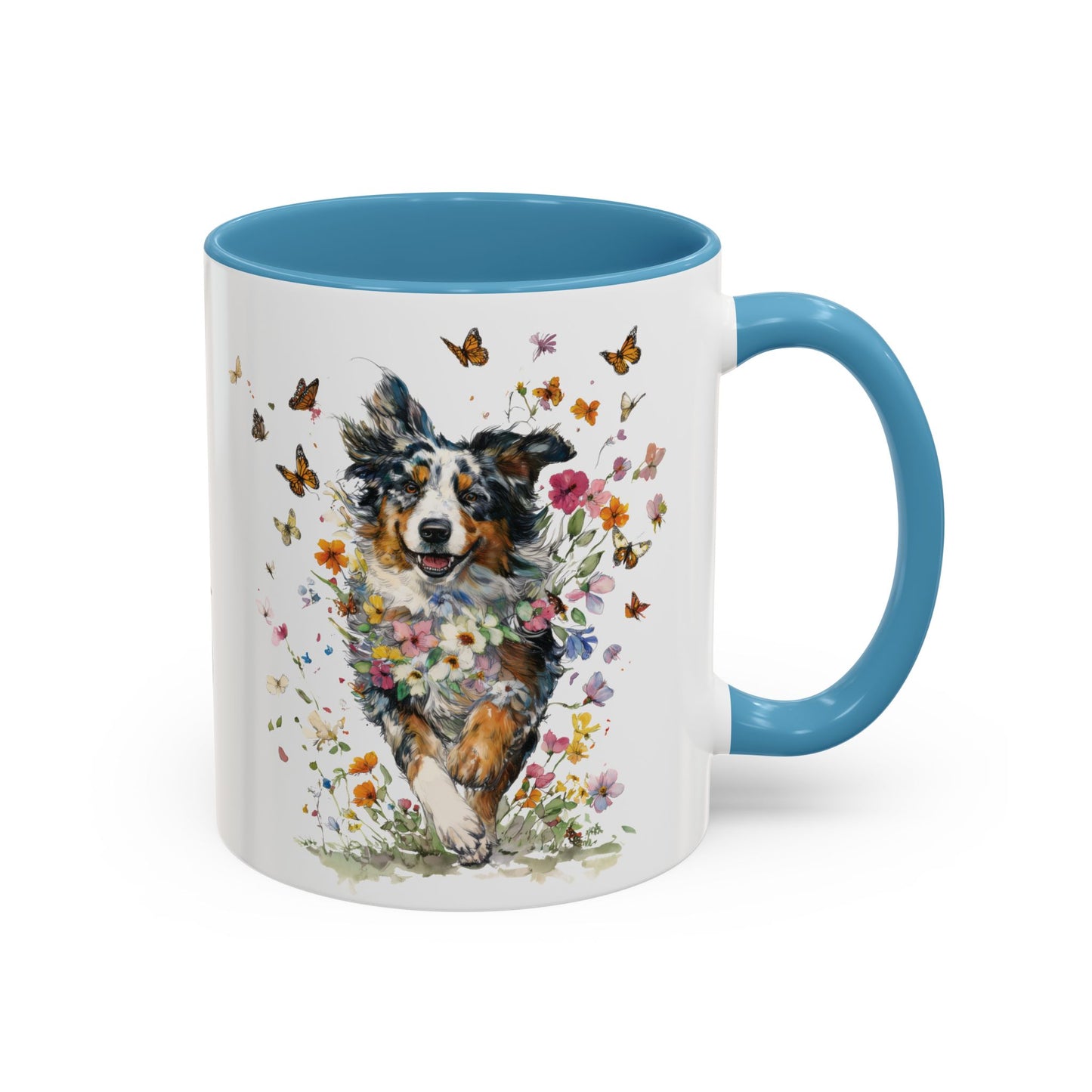Australian Shepherd running Personalized Accent Mugs, 11oz