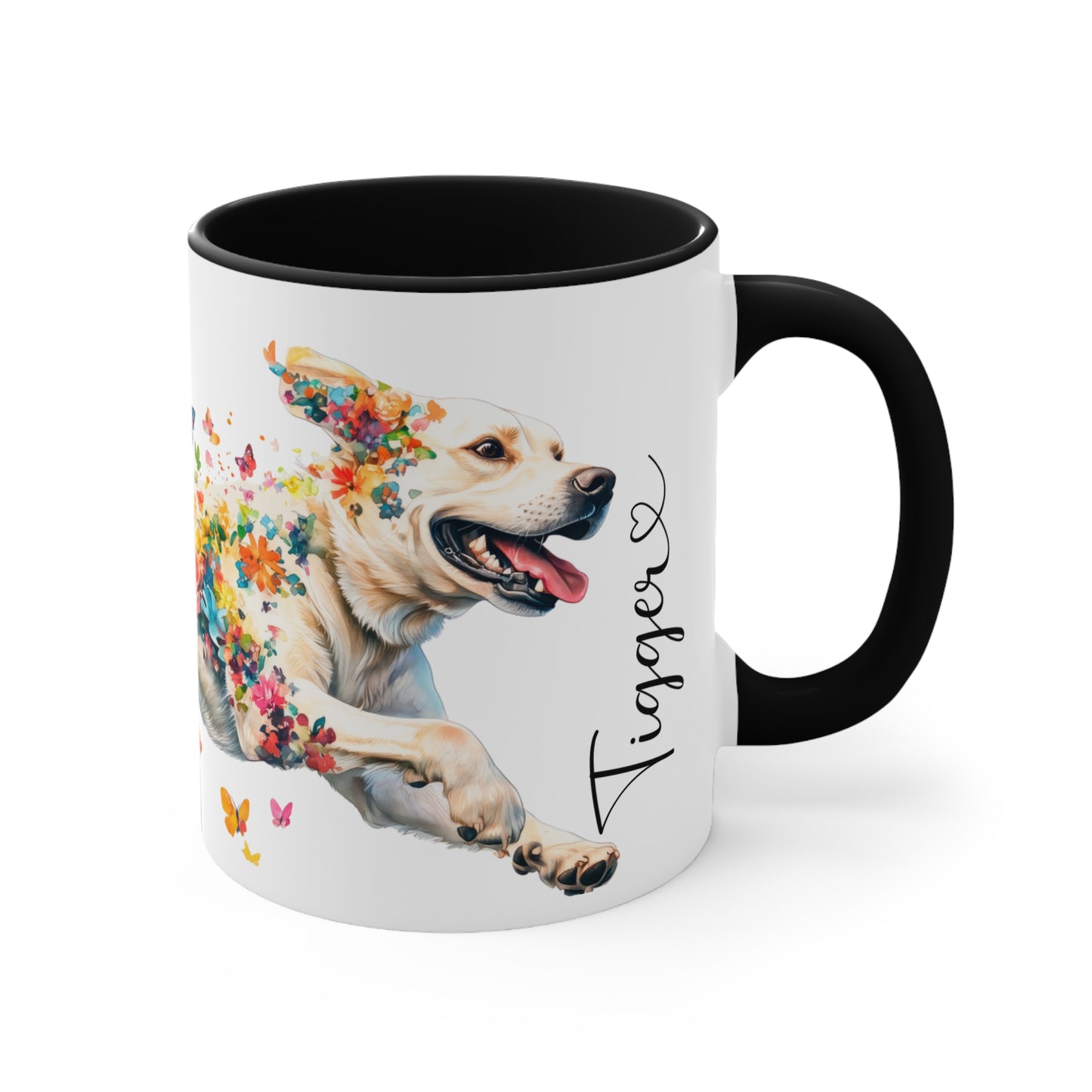 White Labrador running personalized colourful Mugs, 11oz