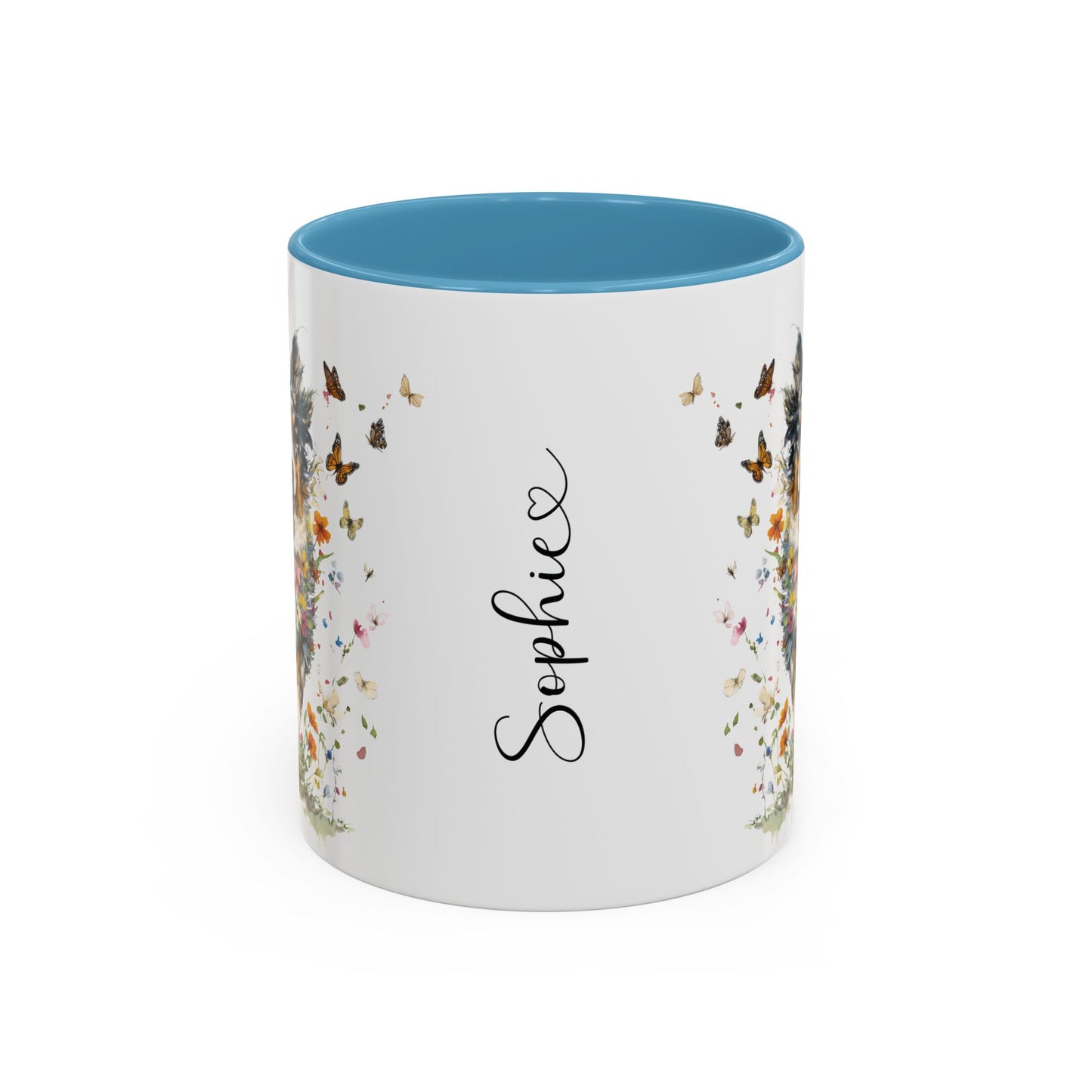 Australian Shepherd running Personalized Accent Mugs, 11oz