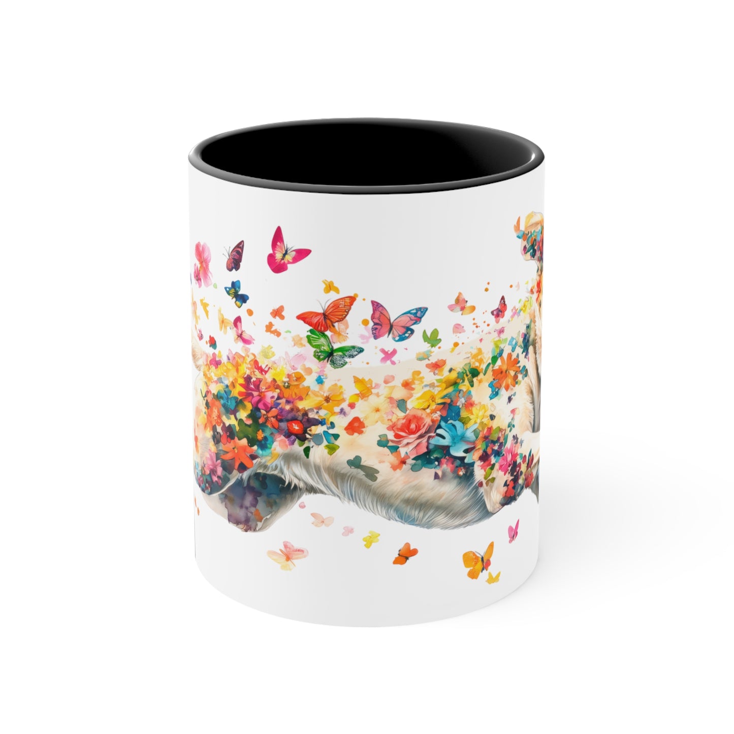 White Labrador running personalized colourful Mugs, 11oz