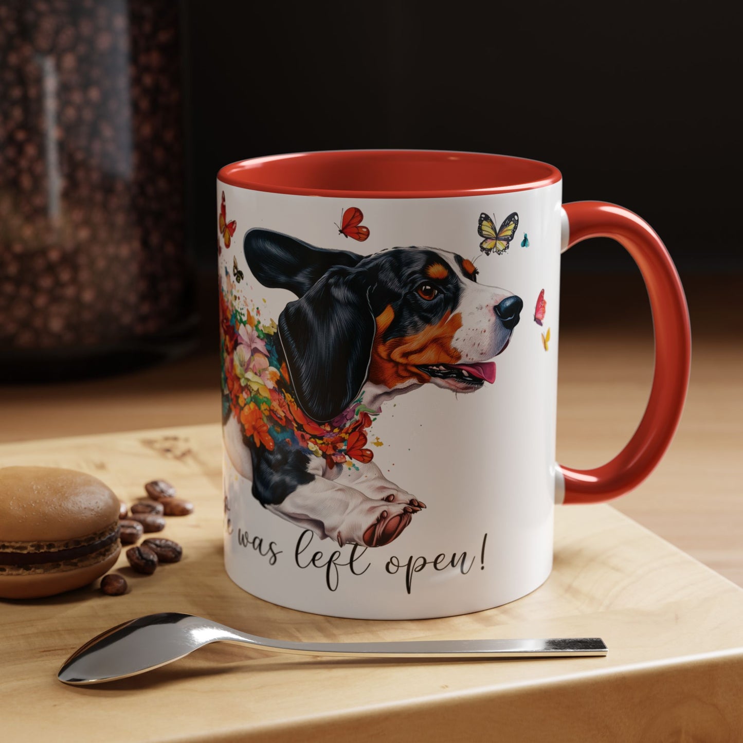 Basset Hound “Live like the gate was left open" Accent Mugs, 11oz