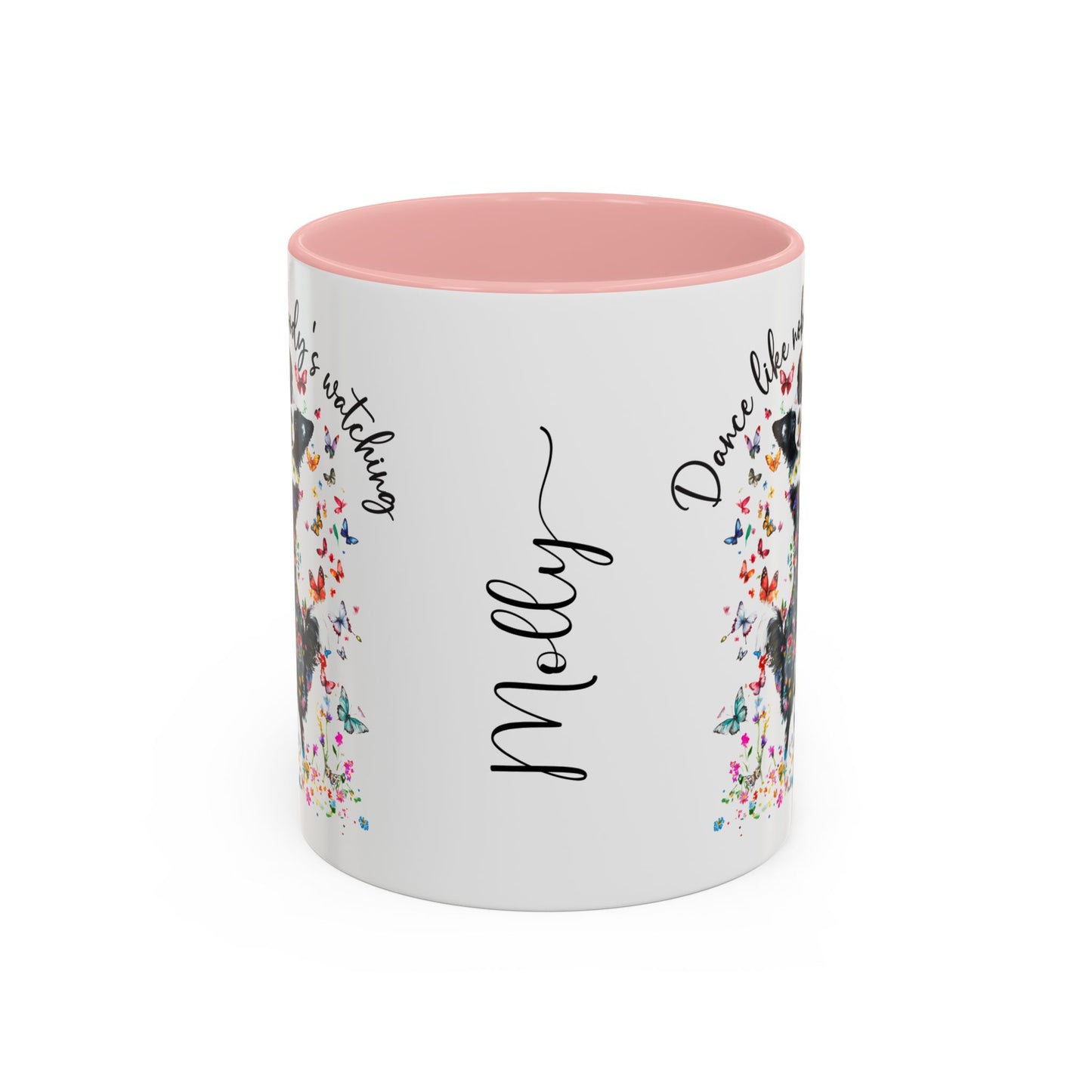 Border Collie "Dance like nobody's watching" personalized colourful Mugs, 11oz