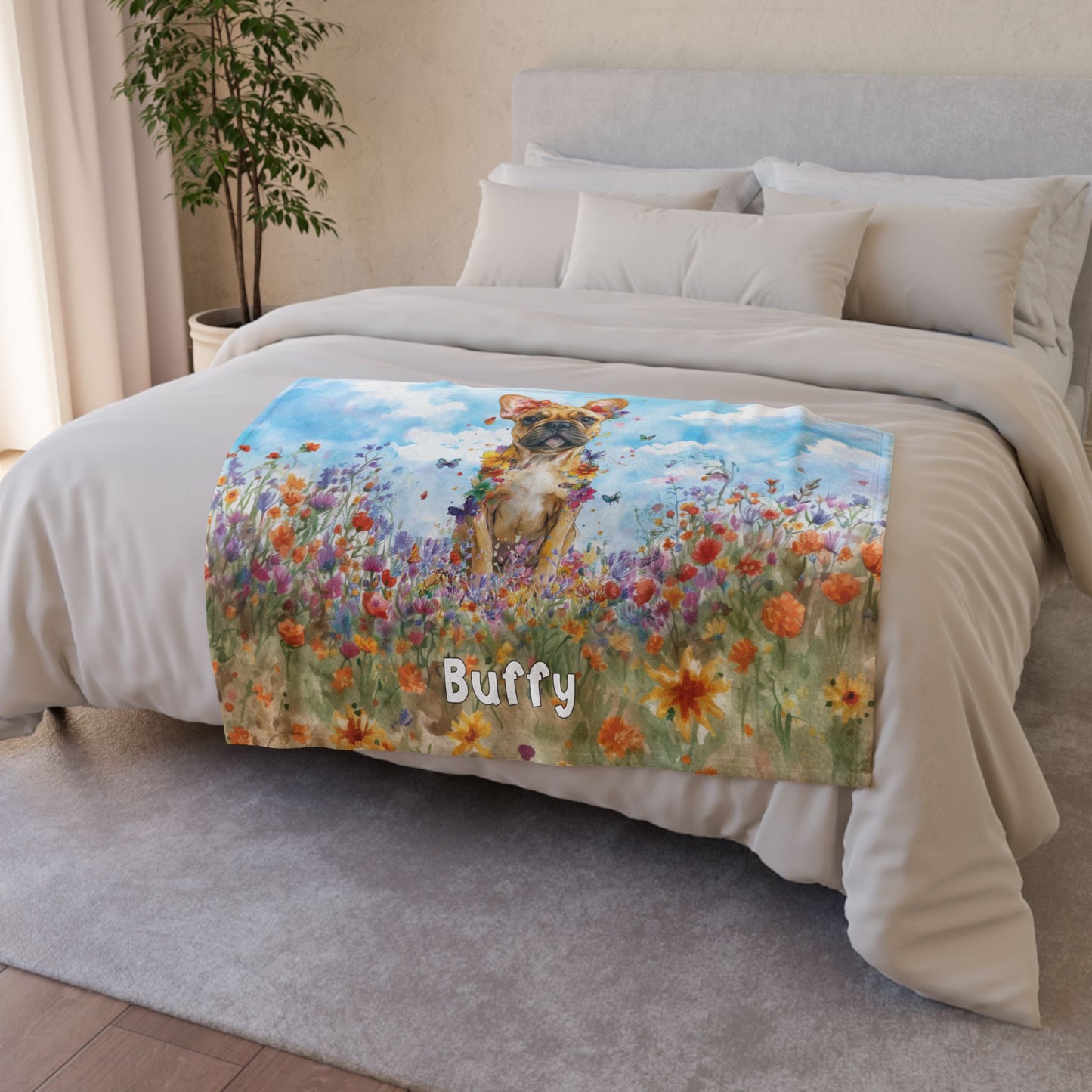ANY DESIGN Personalised Floral Dog, Meadow Blanket