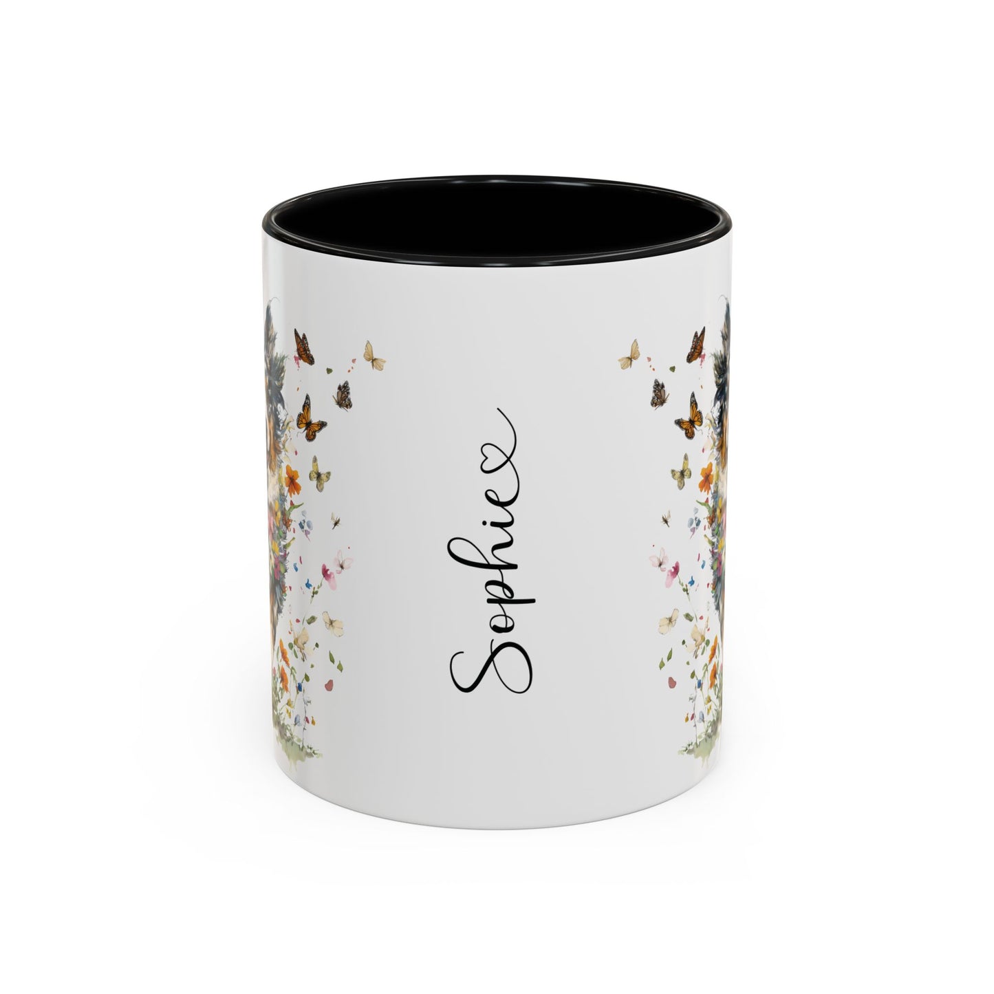 Australian Shepherd running Personalized Accent Mugs, 11oz