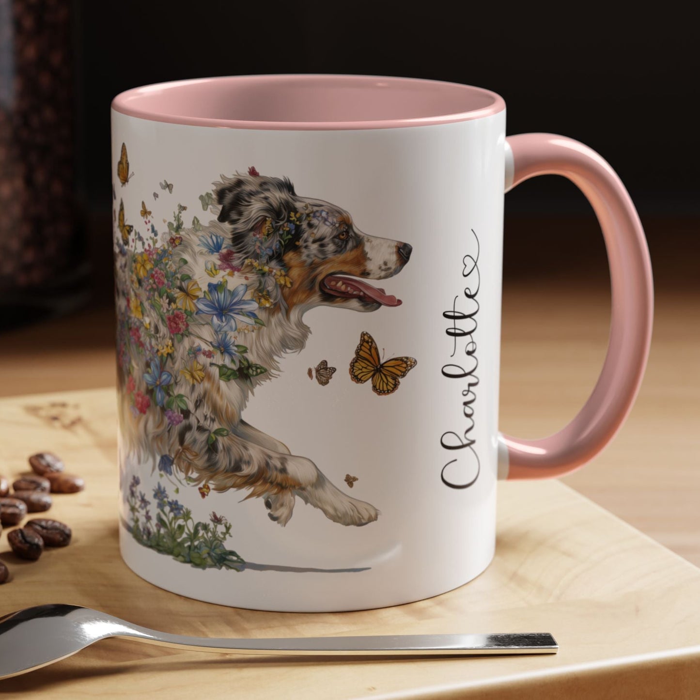 Australian Shepherd (Docked) Blue Merle Personalized Accent Mugs, 11oz