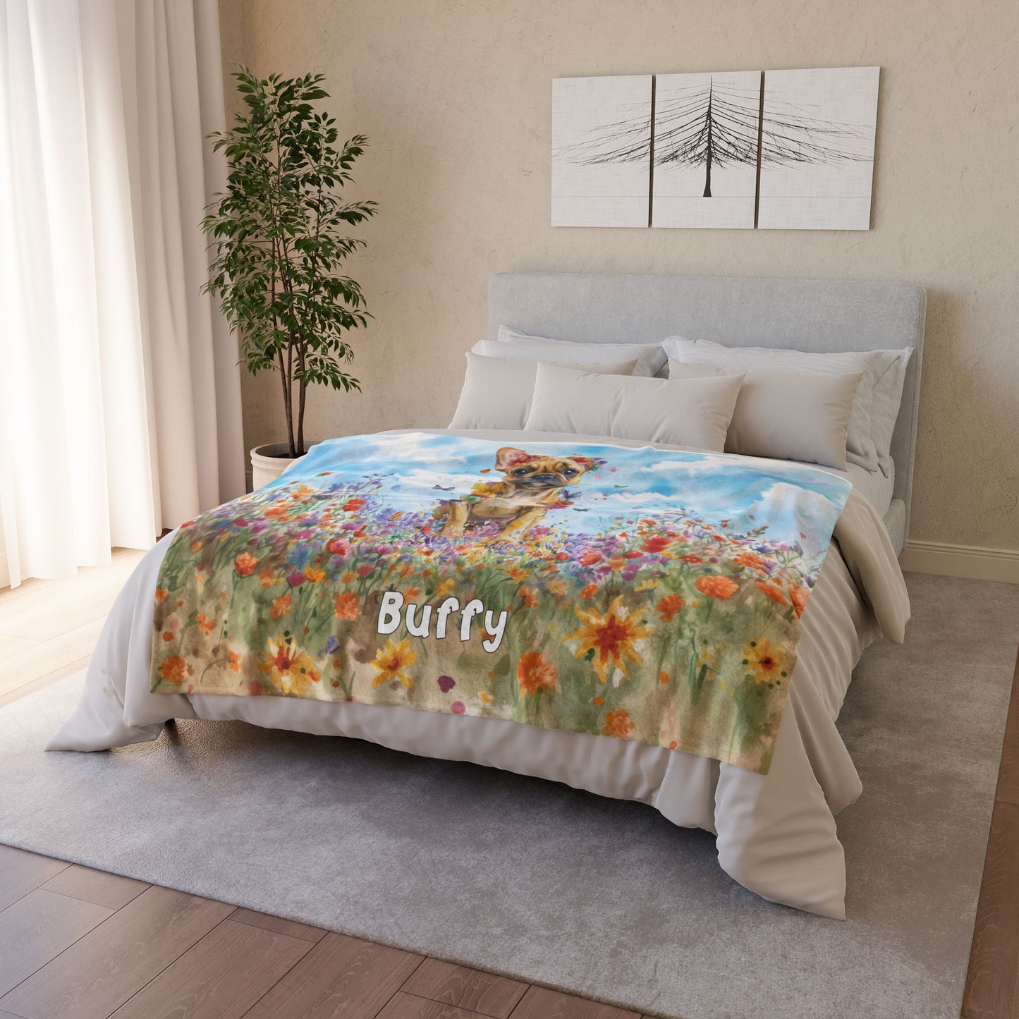 ANY DESIGN Personalised Floral Dog, Meadow Blanket