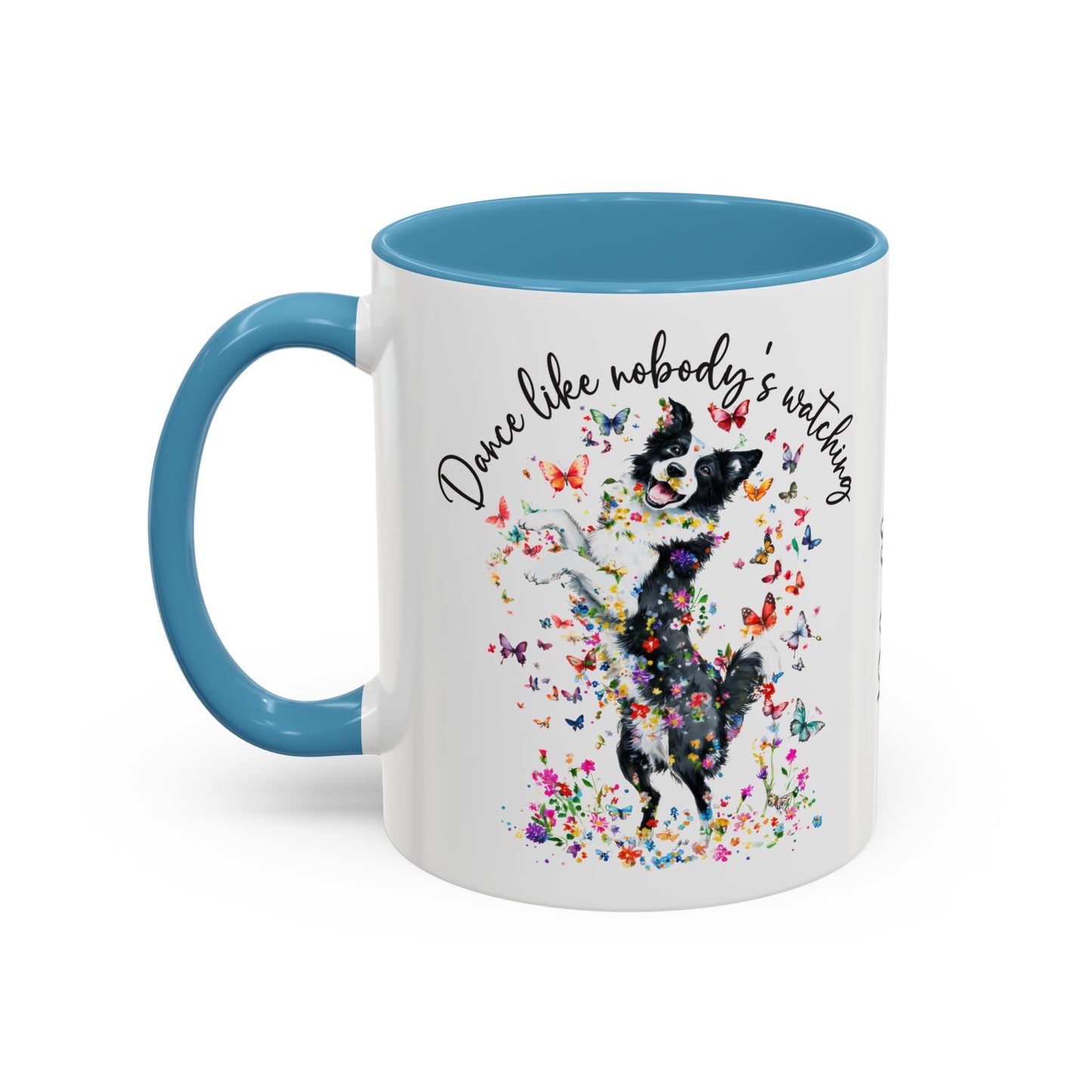 Border Collie "Dance like nobody's watching" personalized colourful Mugs, 11oz