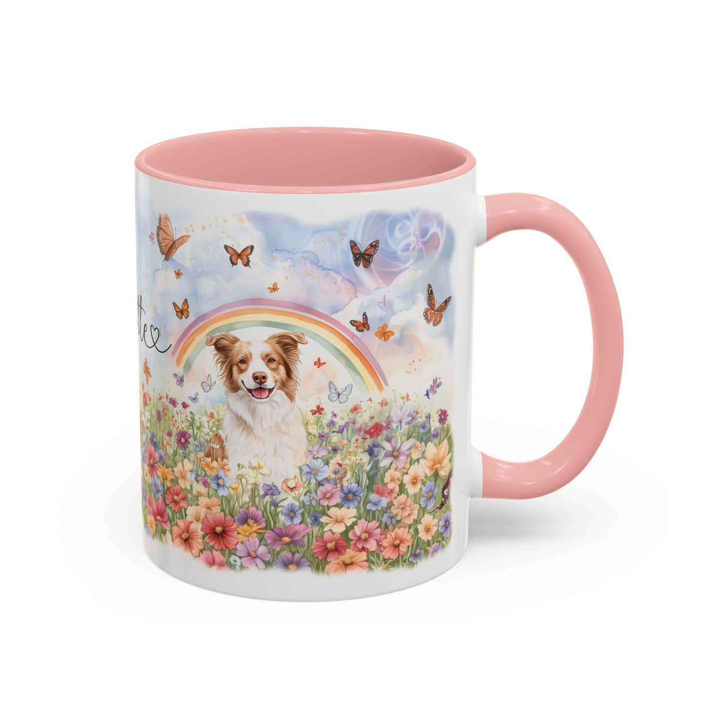 Border Collie, Red Merle Rainbow Personalized Accent Mugs, 11oz