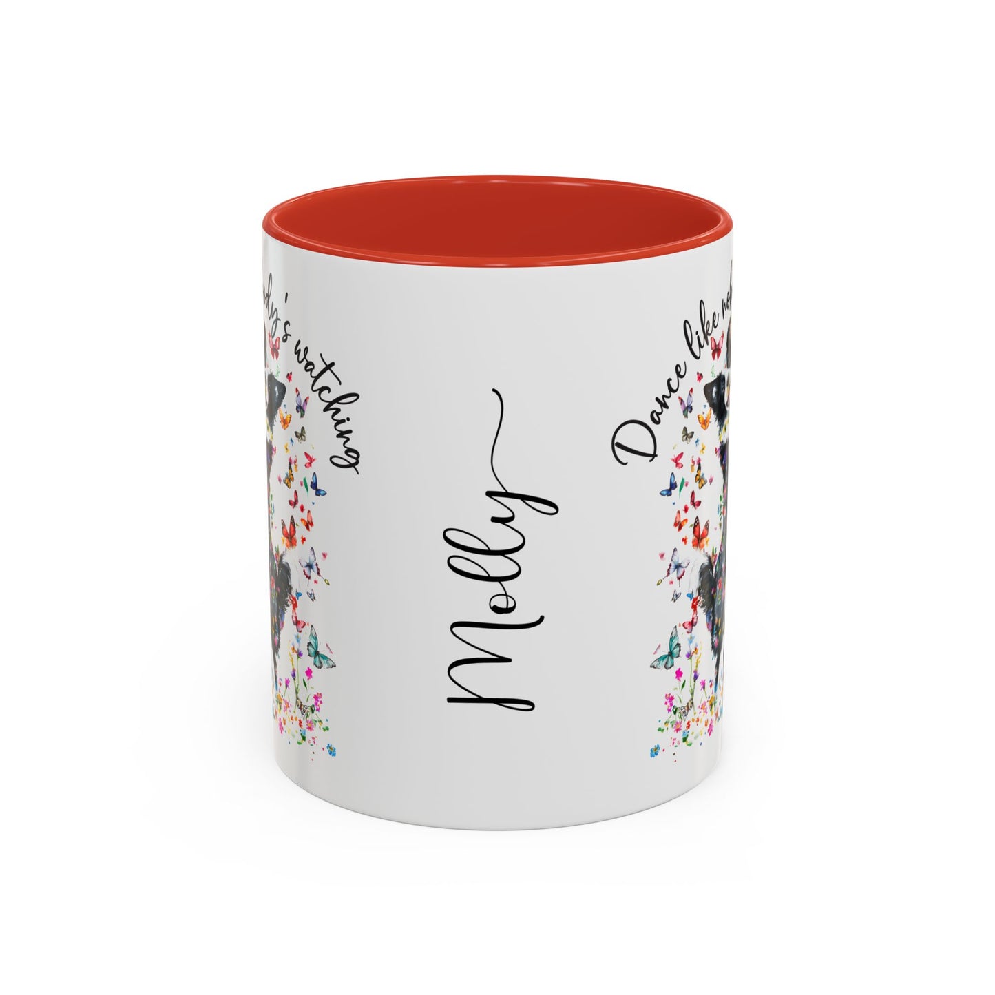 Border Collie "Dance like nobody's watching" personalized colourful Mugs, 11oz