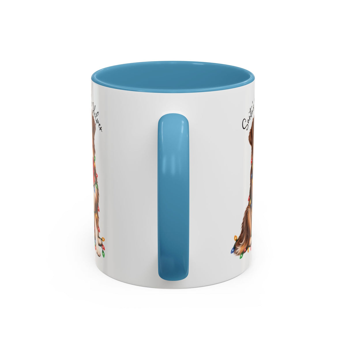 Australian Shepherd, Santa's little helper, personalised accent colour 11oz mug