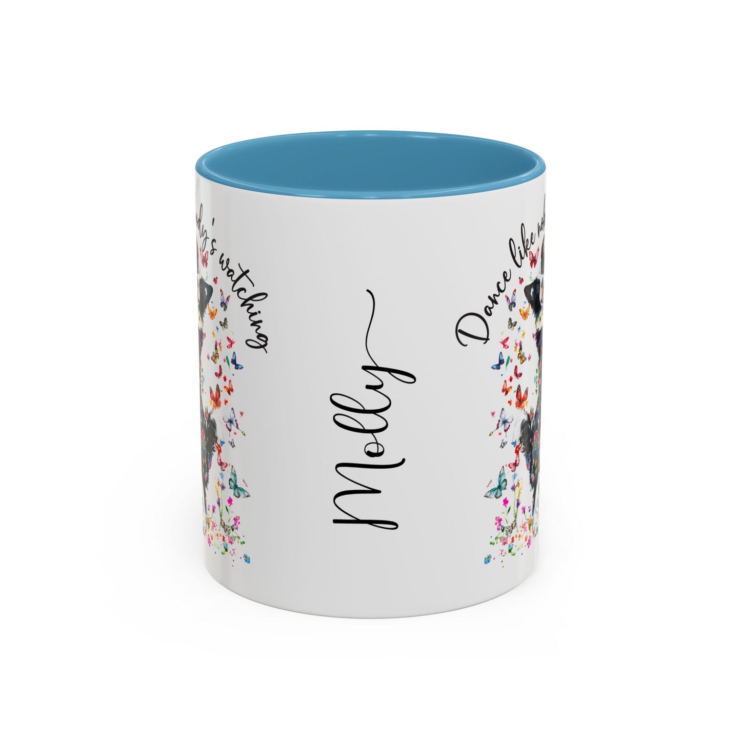 Border Collie "Dance like nobody's watching" personalized colourful Mugs, 11oz