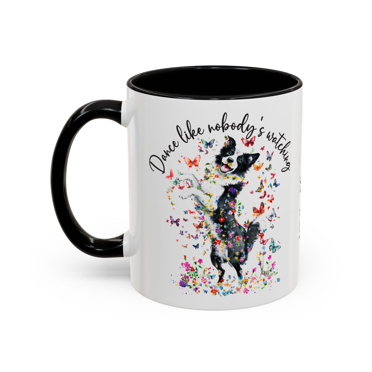 Border Collie "Dance like nobody's watching" personalized colourful Mugs, 11oz