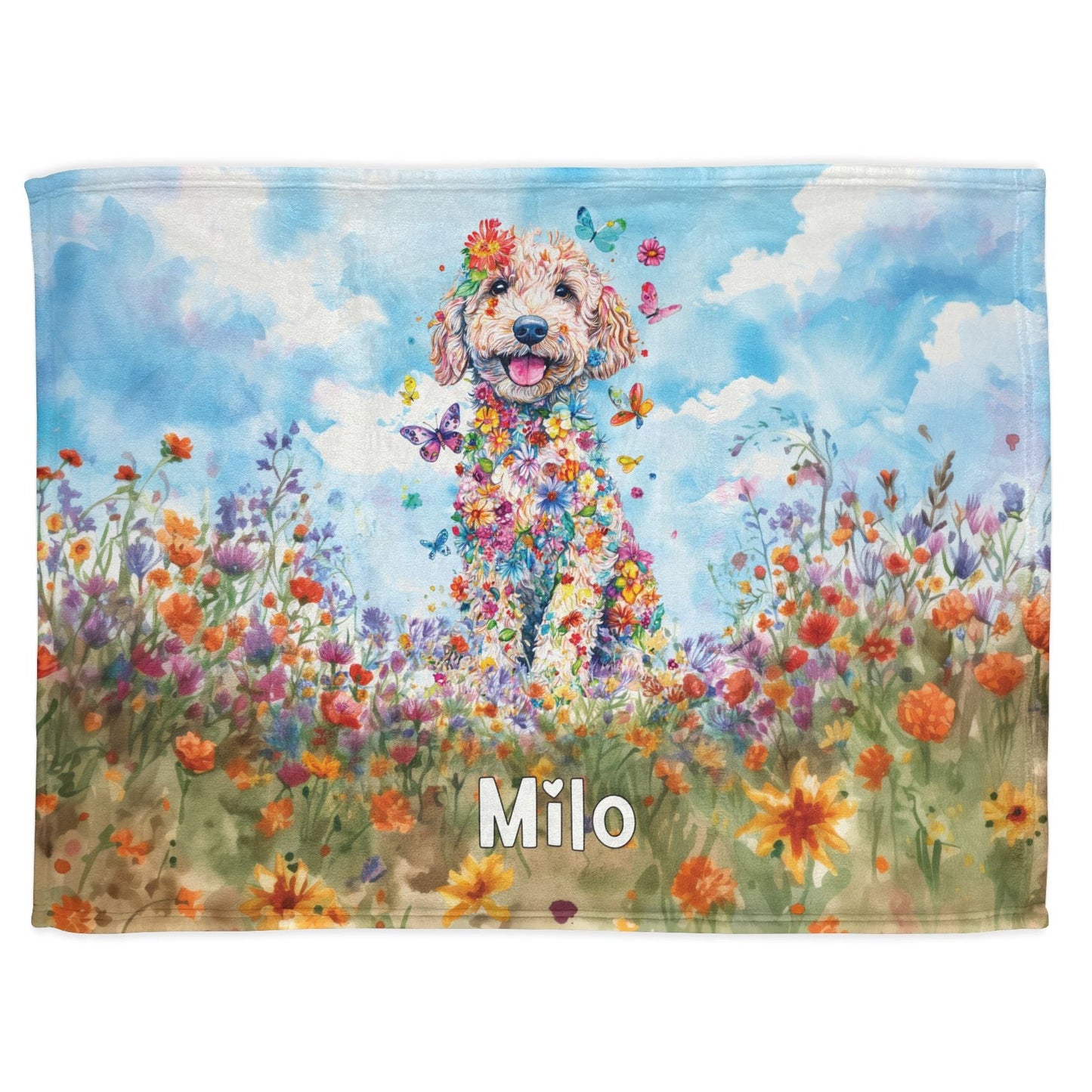 ANY DESIGN Personalised Floral Dog, Meadow Blanket
