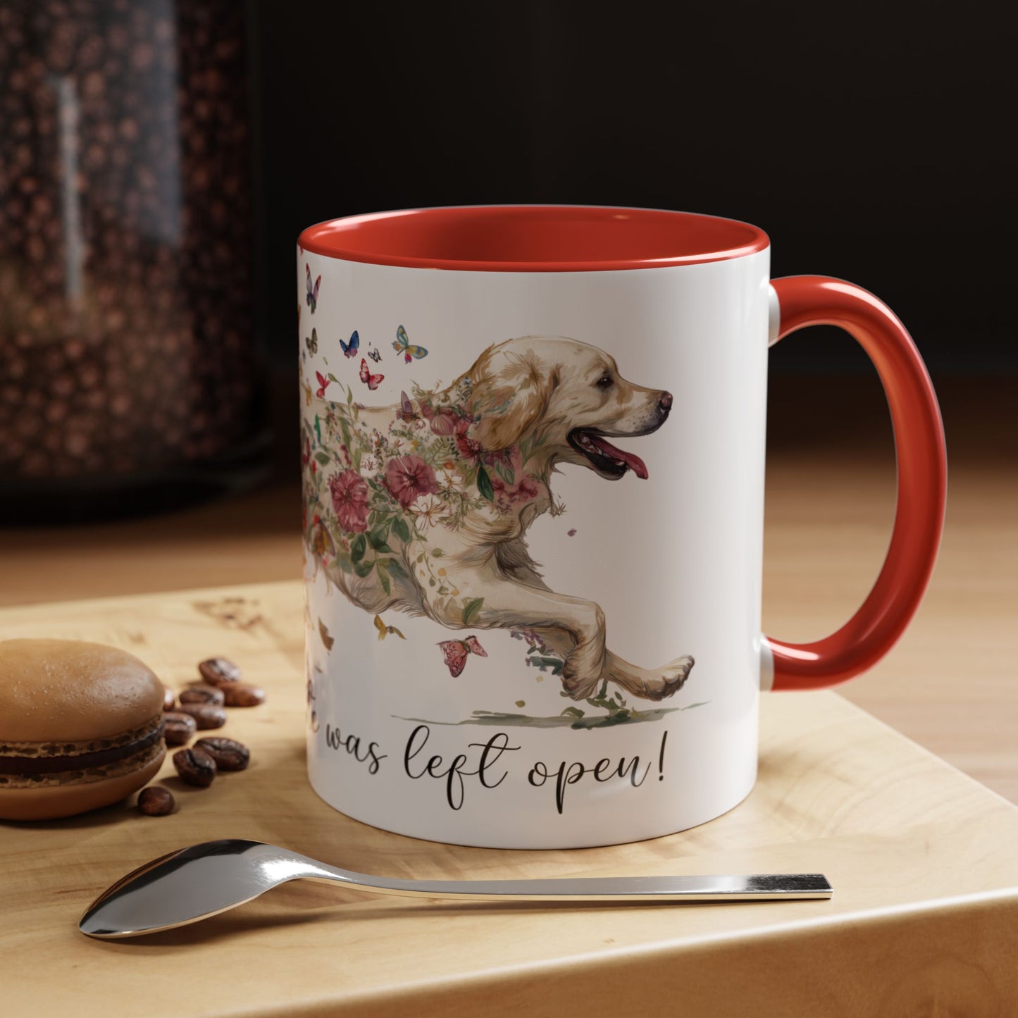 Cream Golden Retriever “Live like the gate was left open" Accent Mugs, 11oz