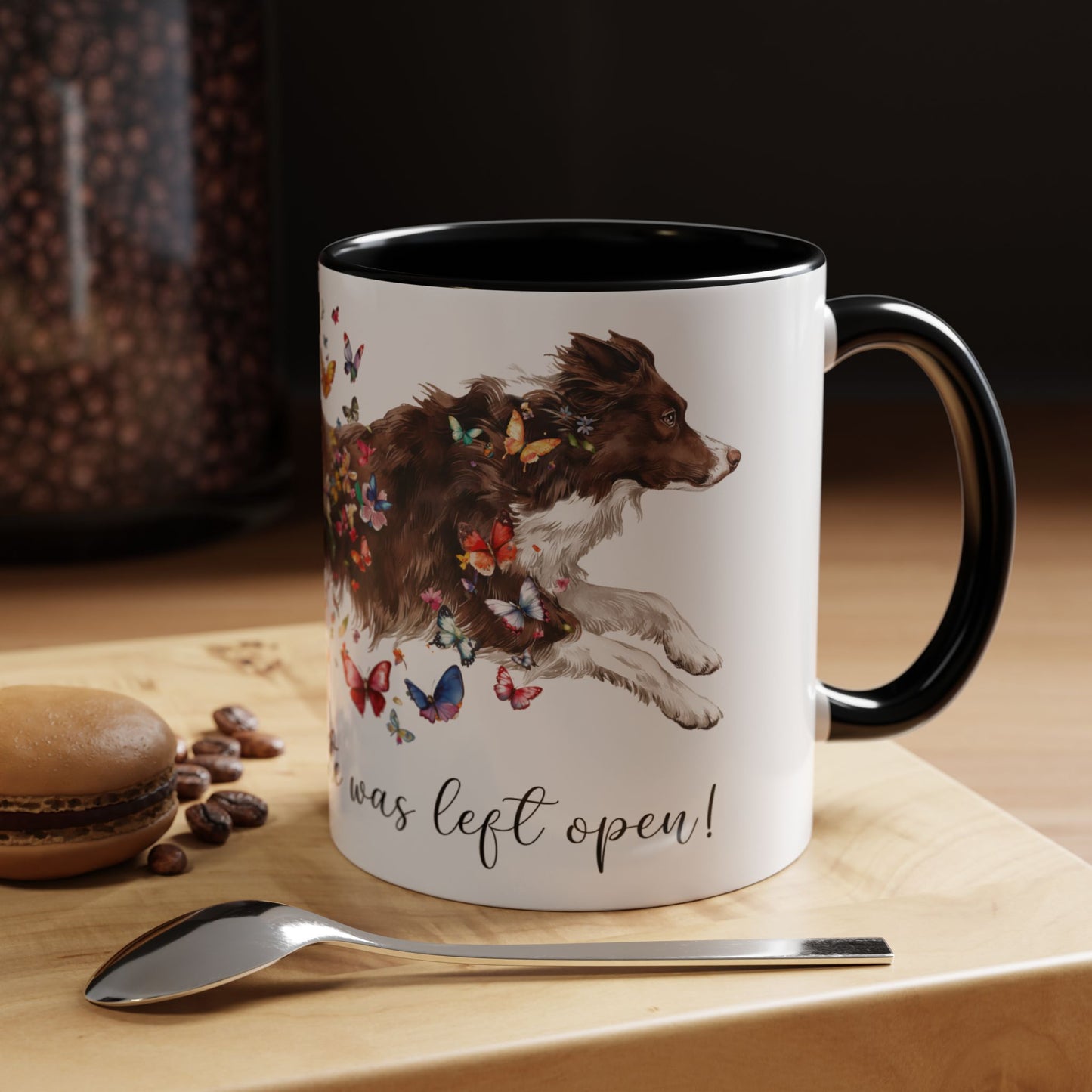 Border Collie #2 “Live like the gate was left open" Accent Mugs, 11oz