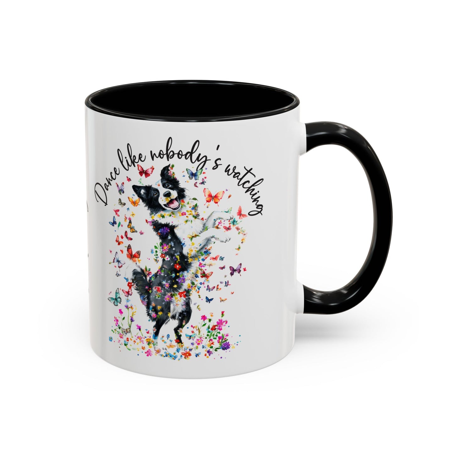 Border Collie "Dance like nobody's watching" personalized colourful Mugs, 11oz