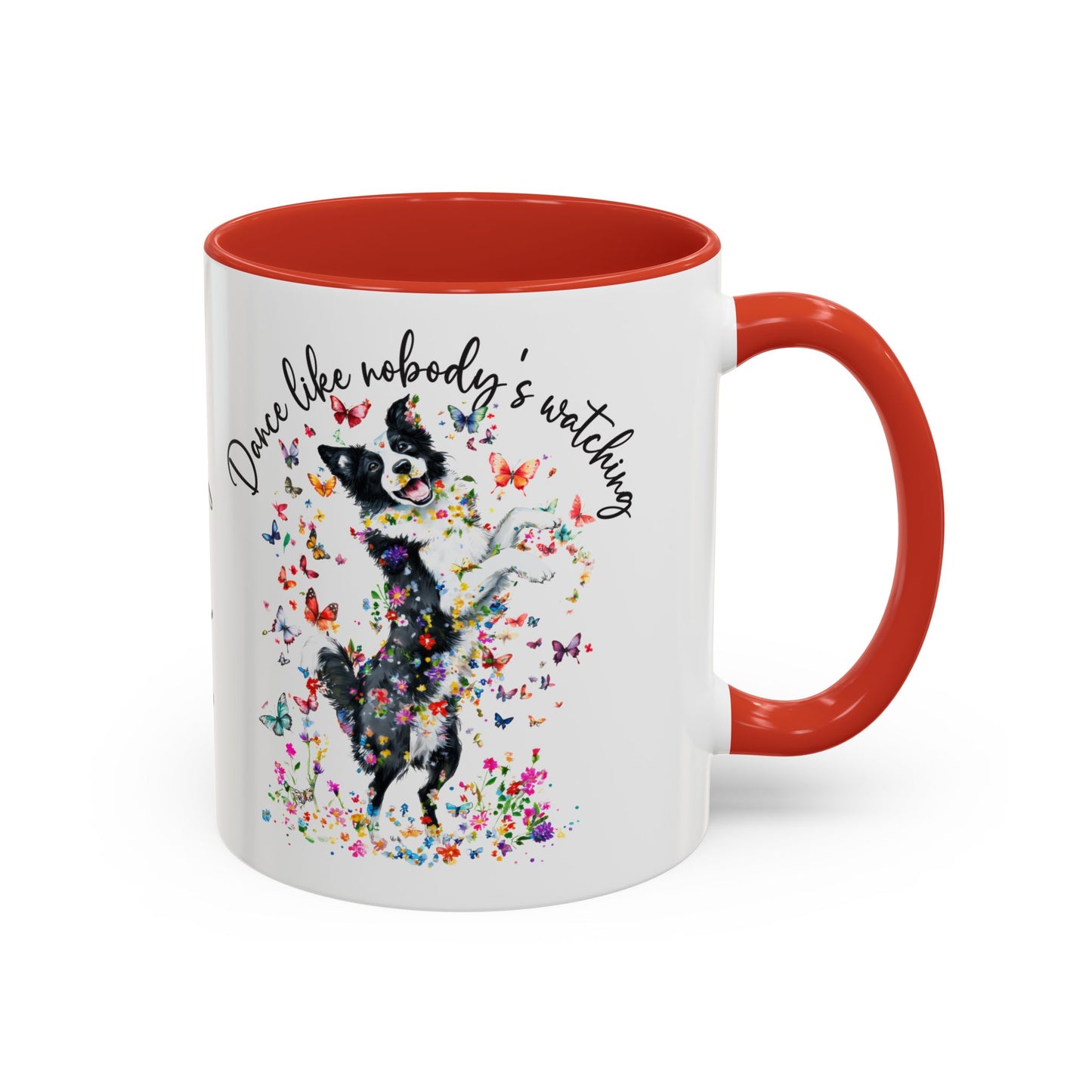 Border Collie "Dance like nobody's watching" personalized colourful Mugs, 11oz