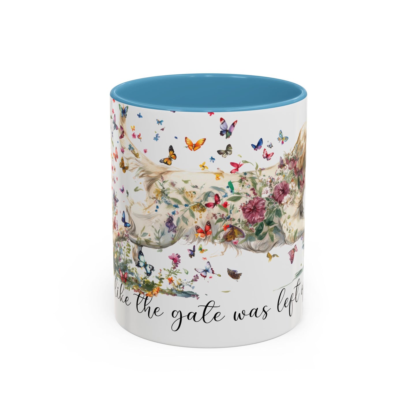 Cream Golden Retriever “Live like the gate was left open" Accent Mugs, 11oz