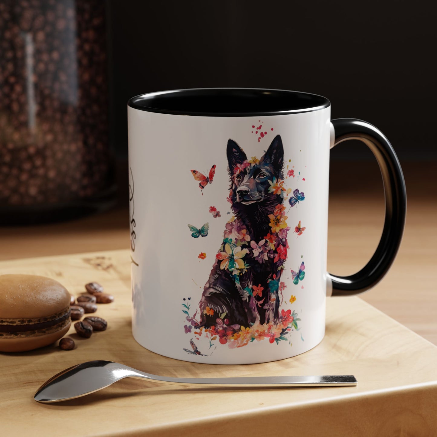 Black Shepherd Personalized Colorful Accent Mugs, 11oz