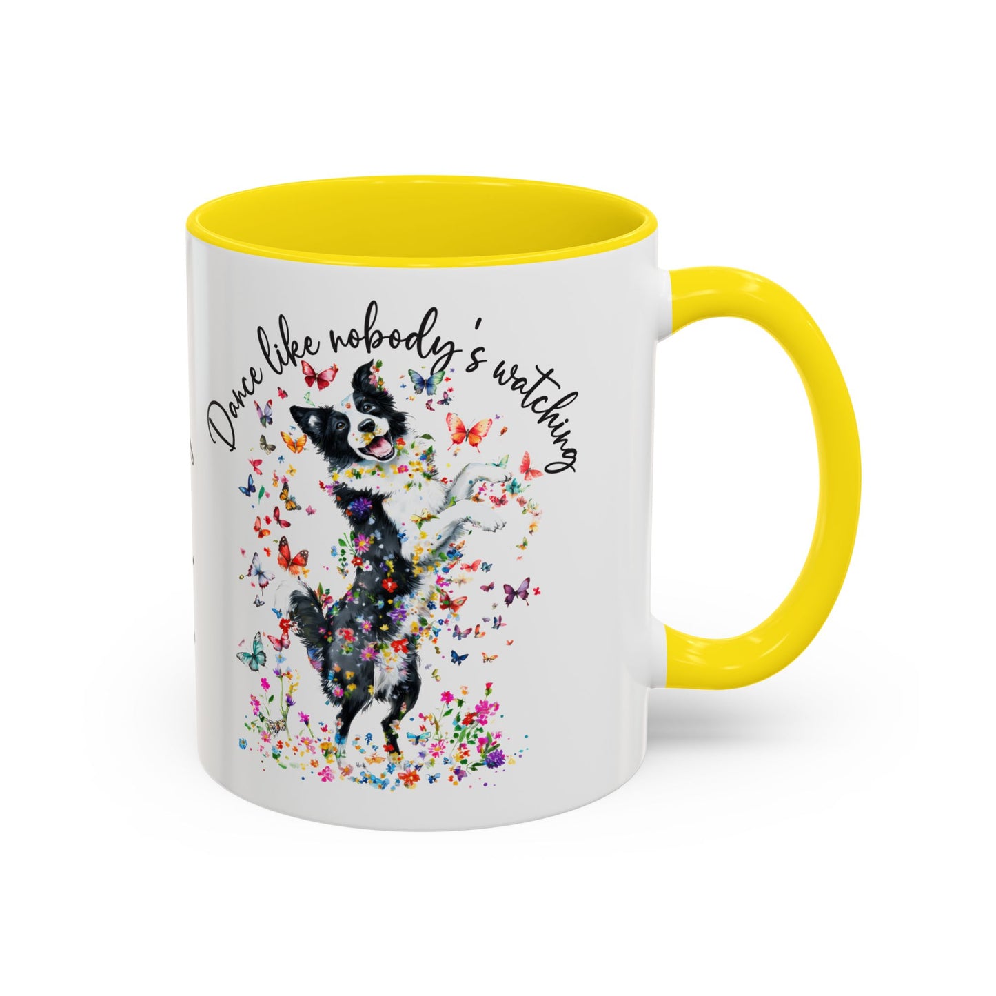 Border Collie "Dance like nobody's watching" personalized colourful Mugs, 11oz