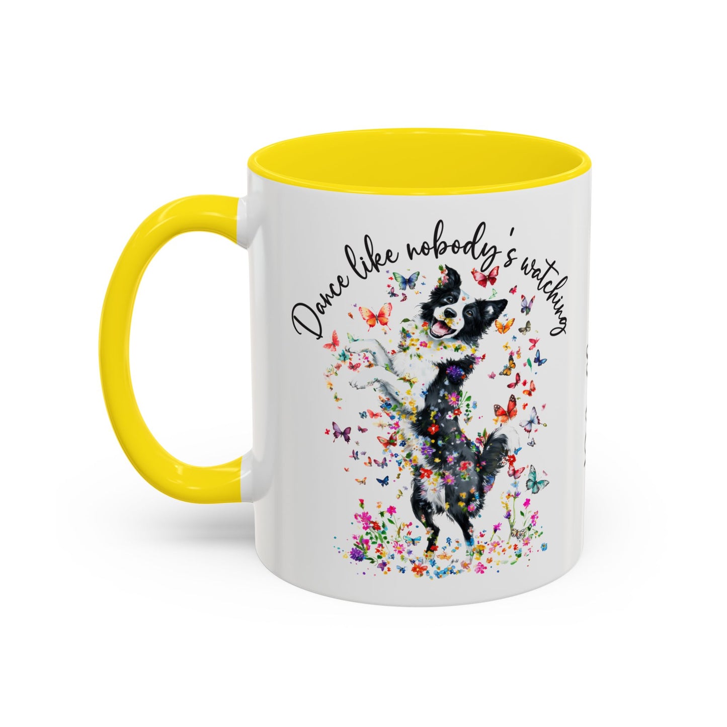 Border Collie "Dance like nobody's watching" personalized colourful Mugs, 11oz