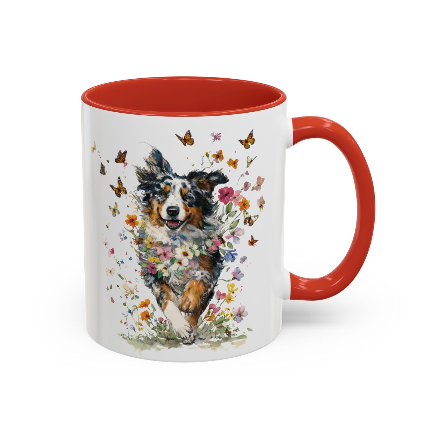 Australian Shepherd running Personalized Accent Mugs, 11oz