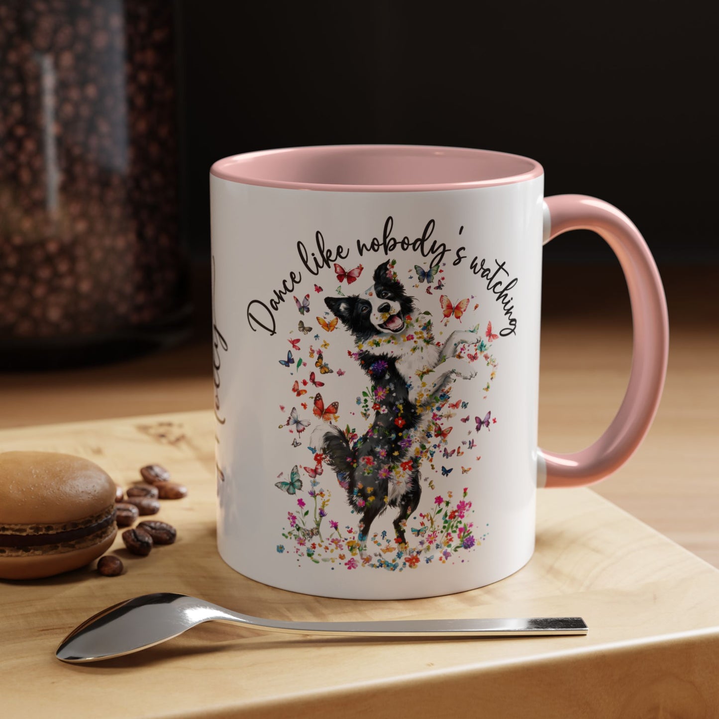 Border Collie "Dance like nobody's watching" personalized colourful Mugs, 11oz