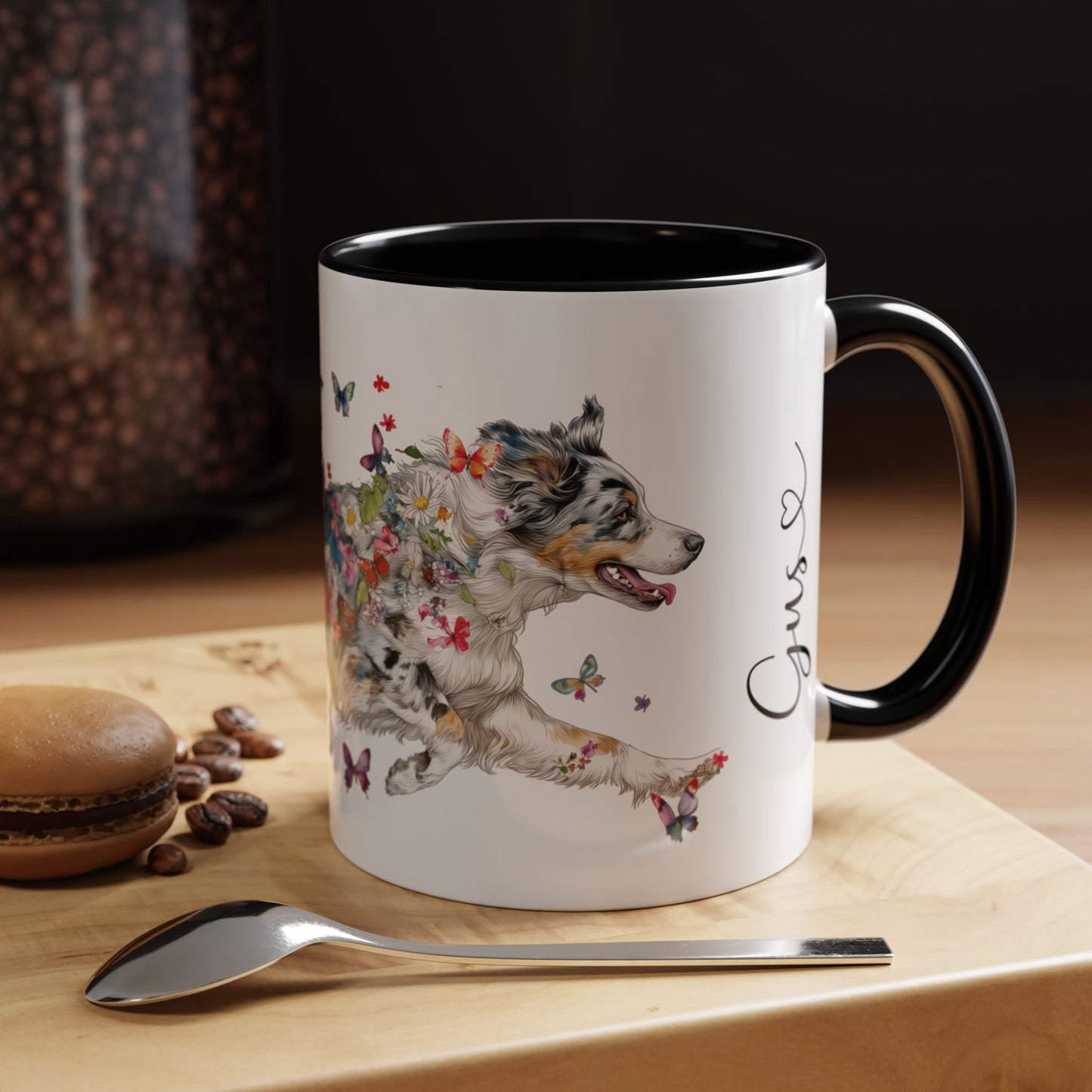 Aussie Doodle Blue Merle Personalized Accent Mugs, 11oz