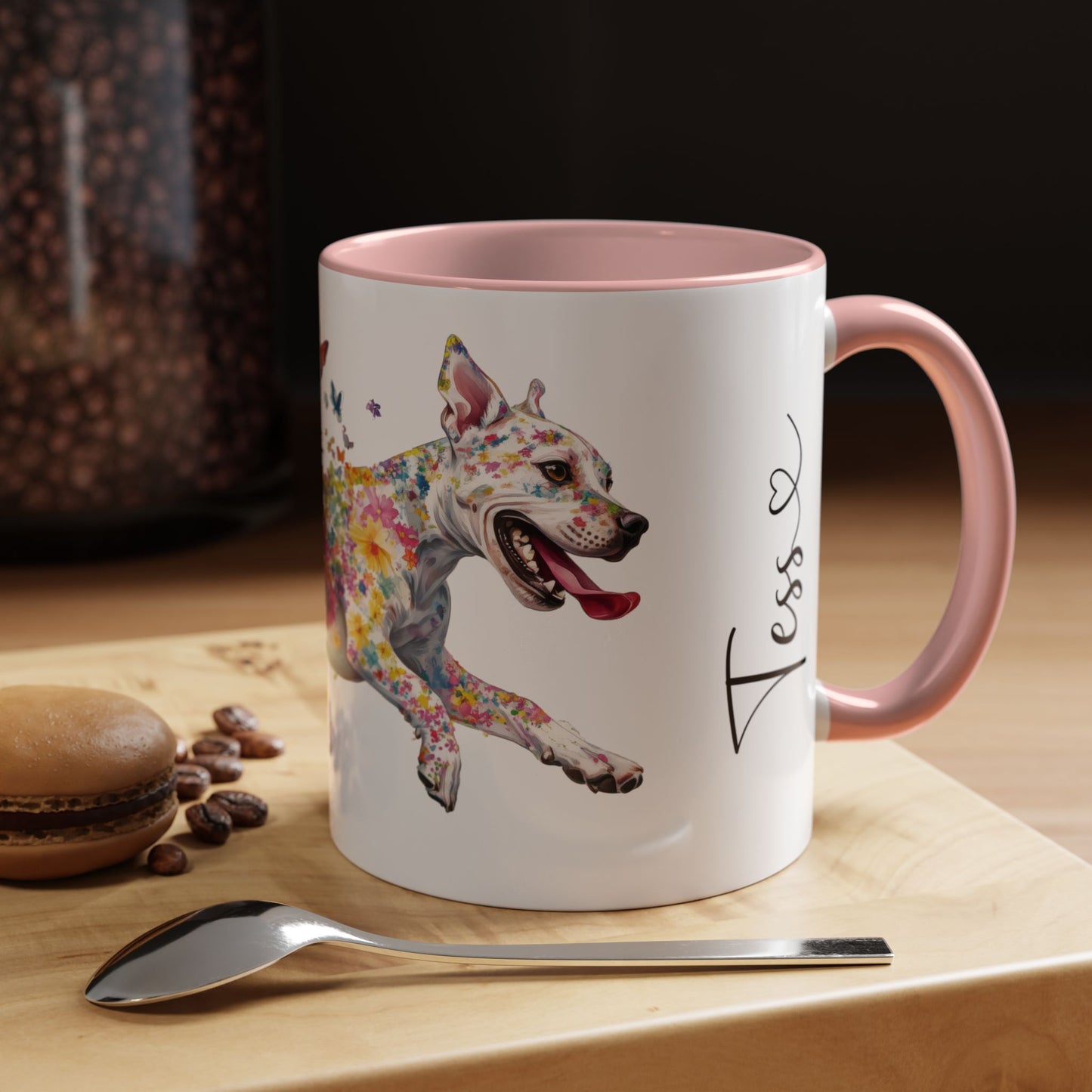 White Staffordshire Terrier Personalized Accent Mugs, 11oz