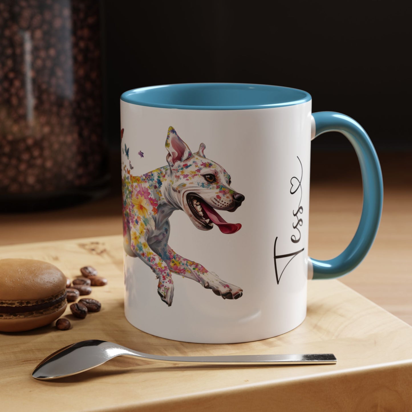 White Staffordshire Terrier Personalized Accent Mugs, 11oz