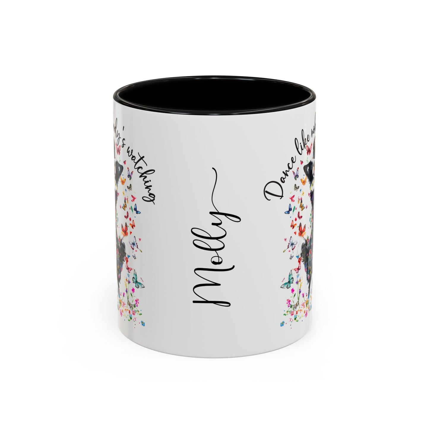 Border Collie "Dance like nobody's watching" personalized colourful Mugs, 11oz