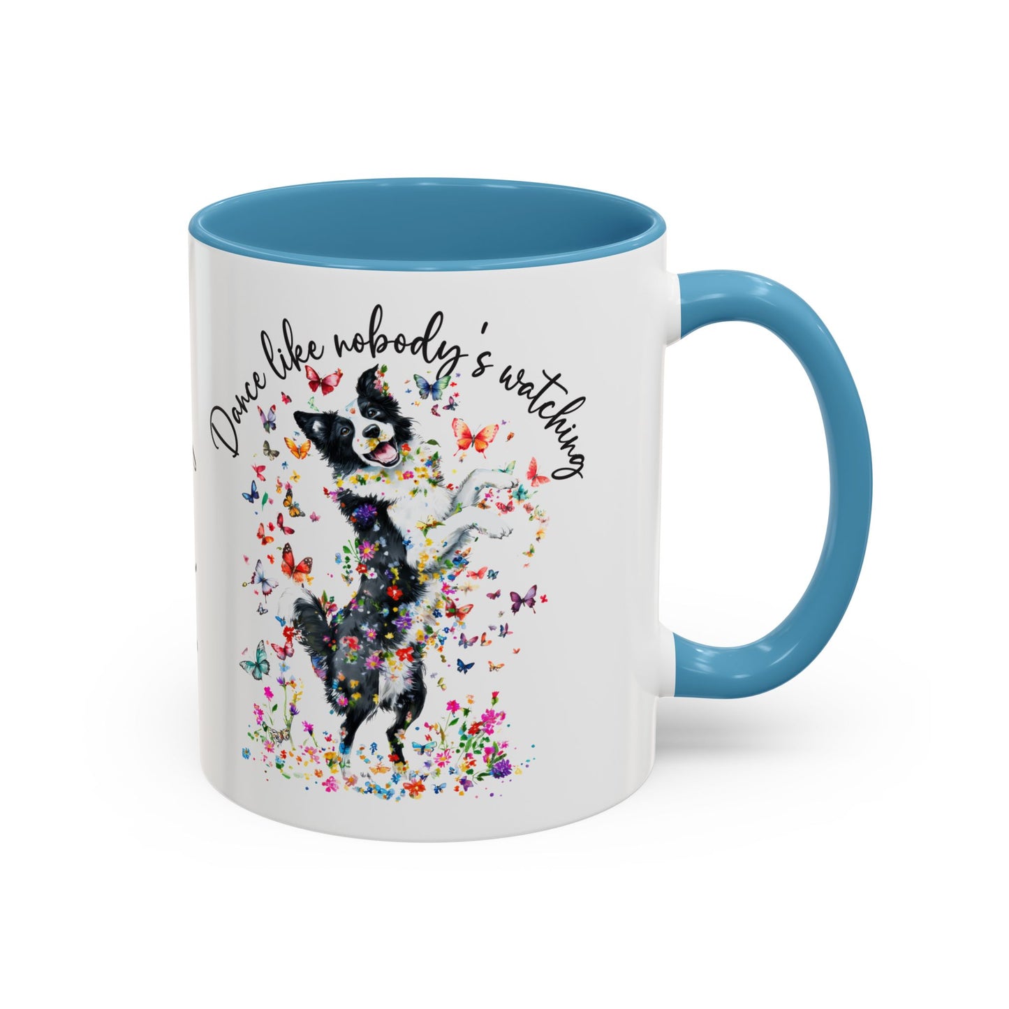 Border Collie "Dance like nobody's watching" personalized colourful Mugs, 11oz