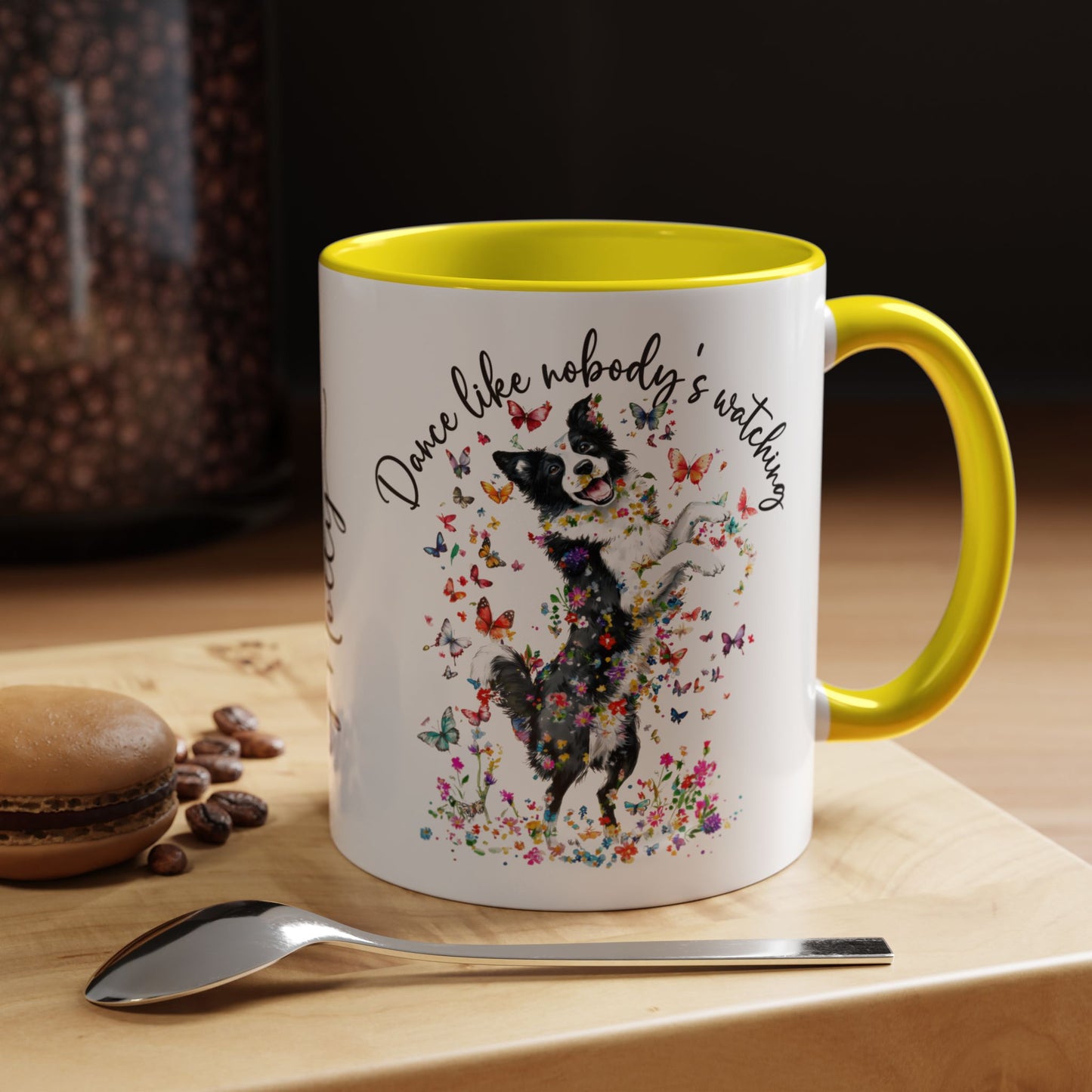 Border Collie "Dance like nobody's watching" personalized colourful Mugs, 11oz