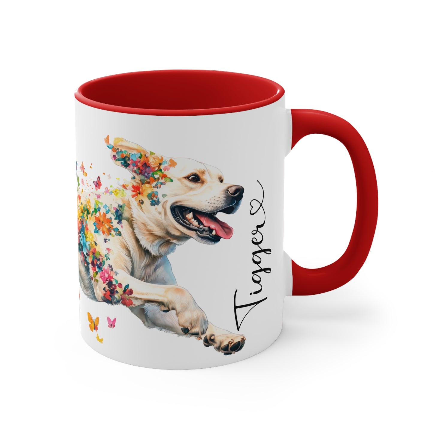White Labrador running personalized colourful Mugs, 11oz