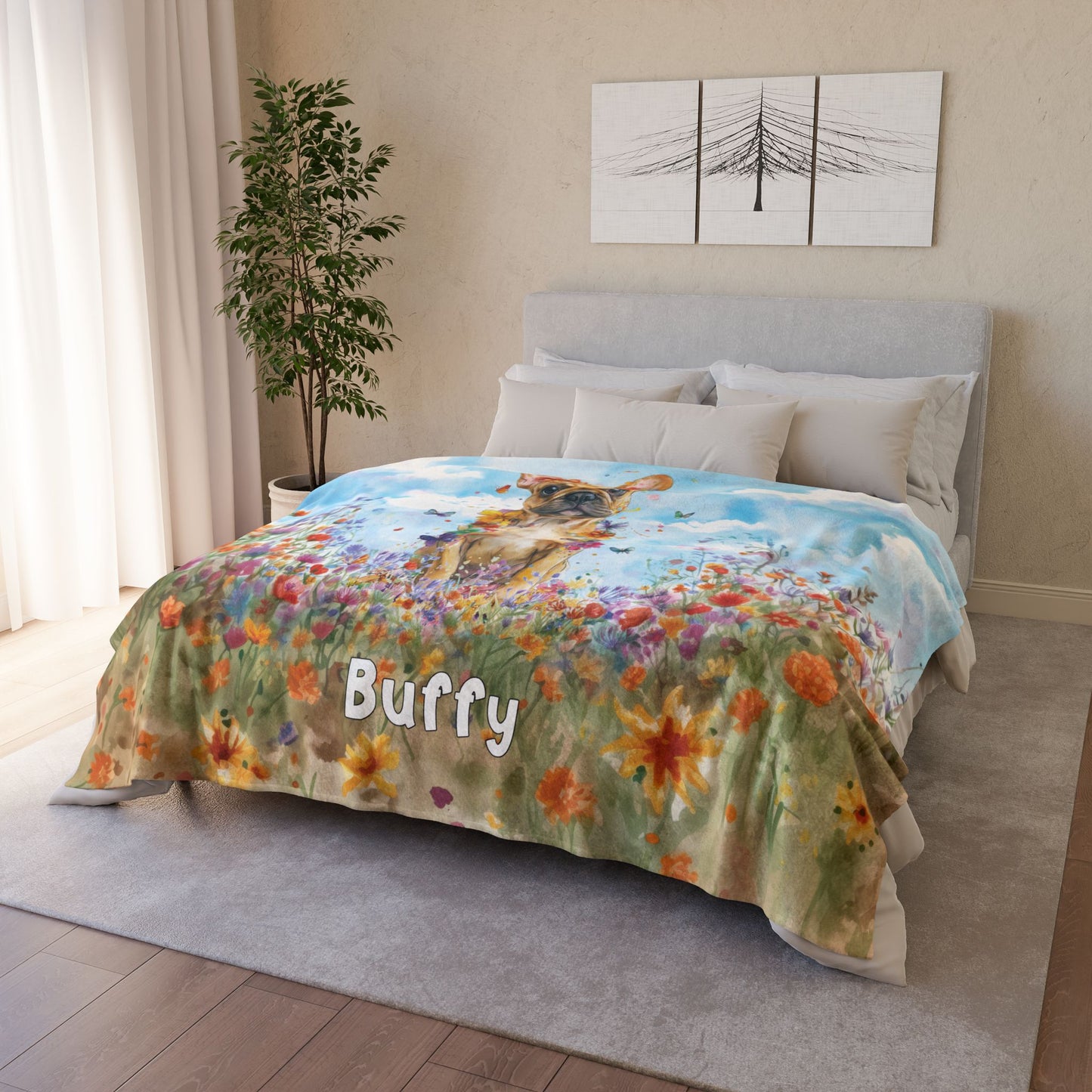 ANY DESIGN Personalised Floral Dog, Meadow Blanket