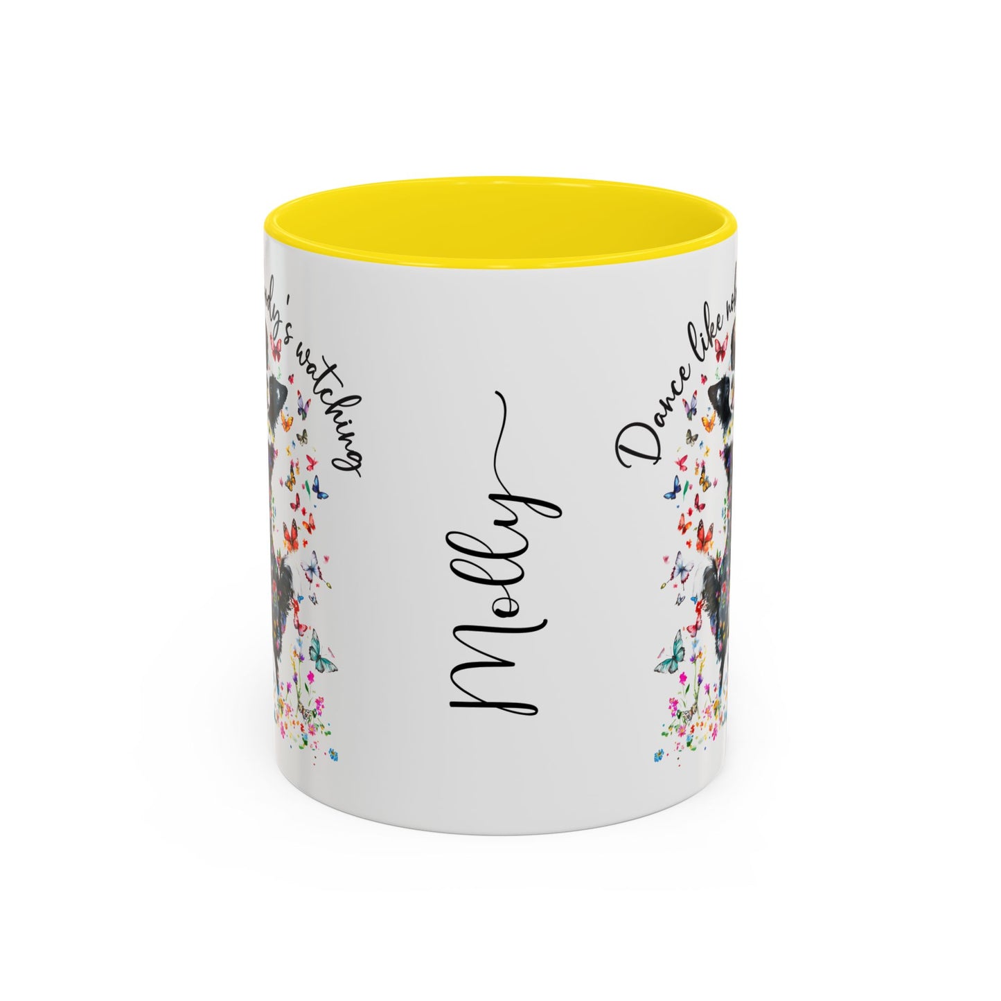 Border Collie "Dance like nobody's watching" personalized colourful Mugs, 11oz