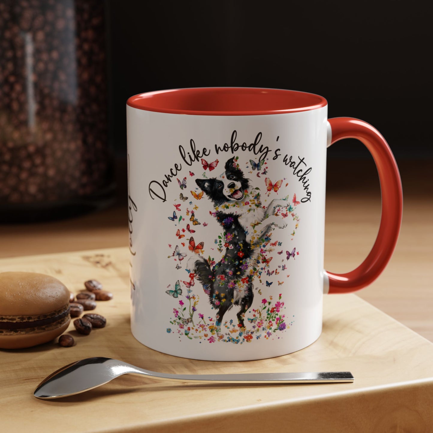 Border Collie "Dance like nobody's watching" personalized colourful Mugs, 11oz