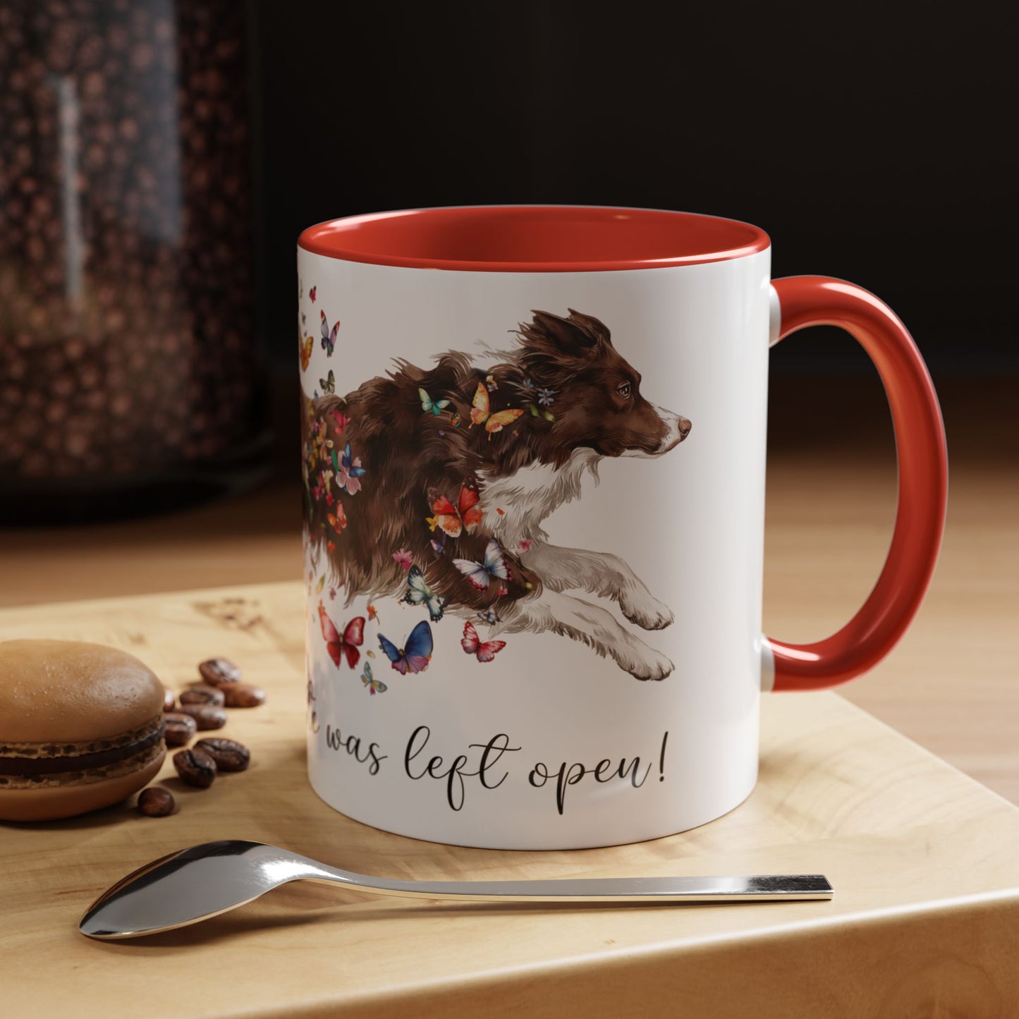 Border Collie #2 “Live like the gate was left open" Accent Mugs, 11oz