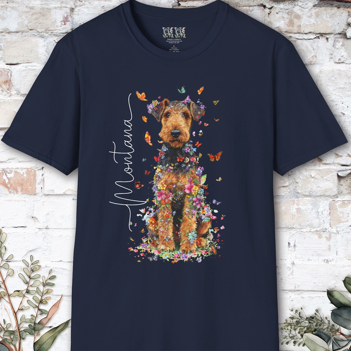 Airedale Terrier Floral Personalized T shirt