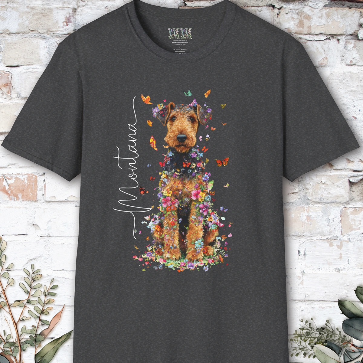 Airedale Terrier Floral Personalized T shirt