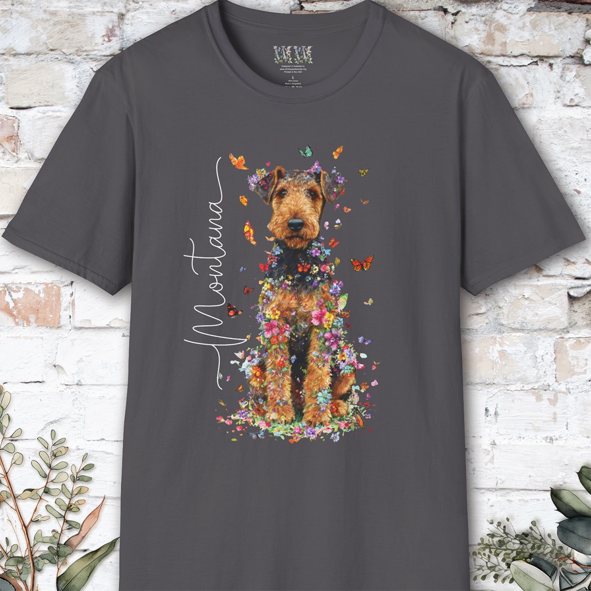 Airedale Terrier Floral Personalized T shirt