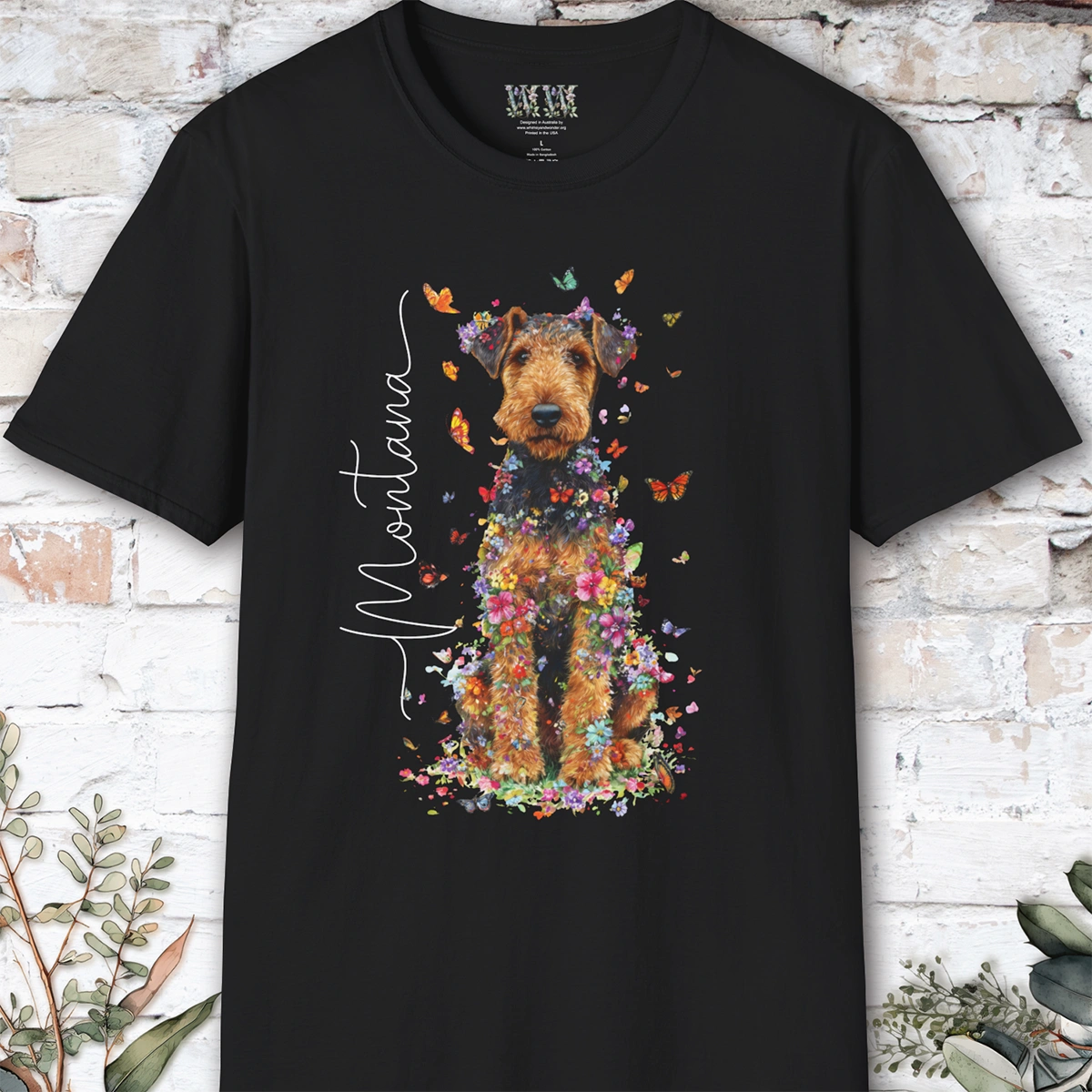 Airedale Terrier Floral Personalized T shirt
