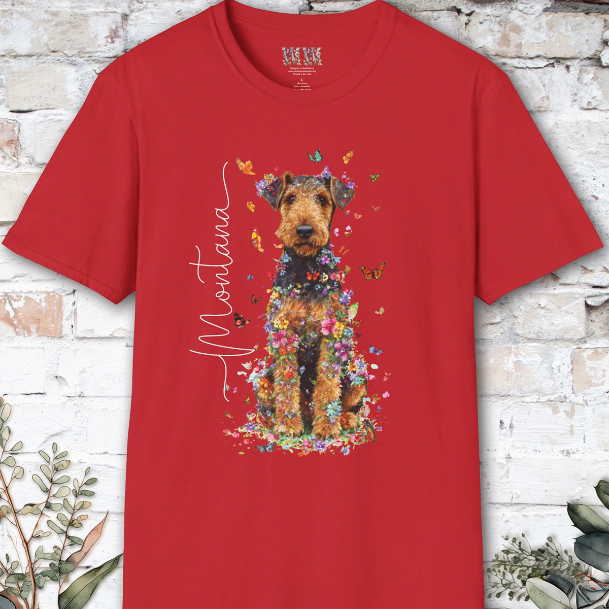 Airedale Terrier Floral Personalized T shirt