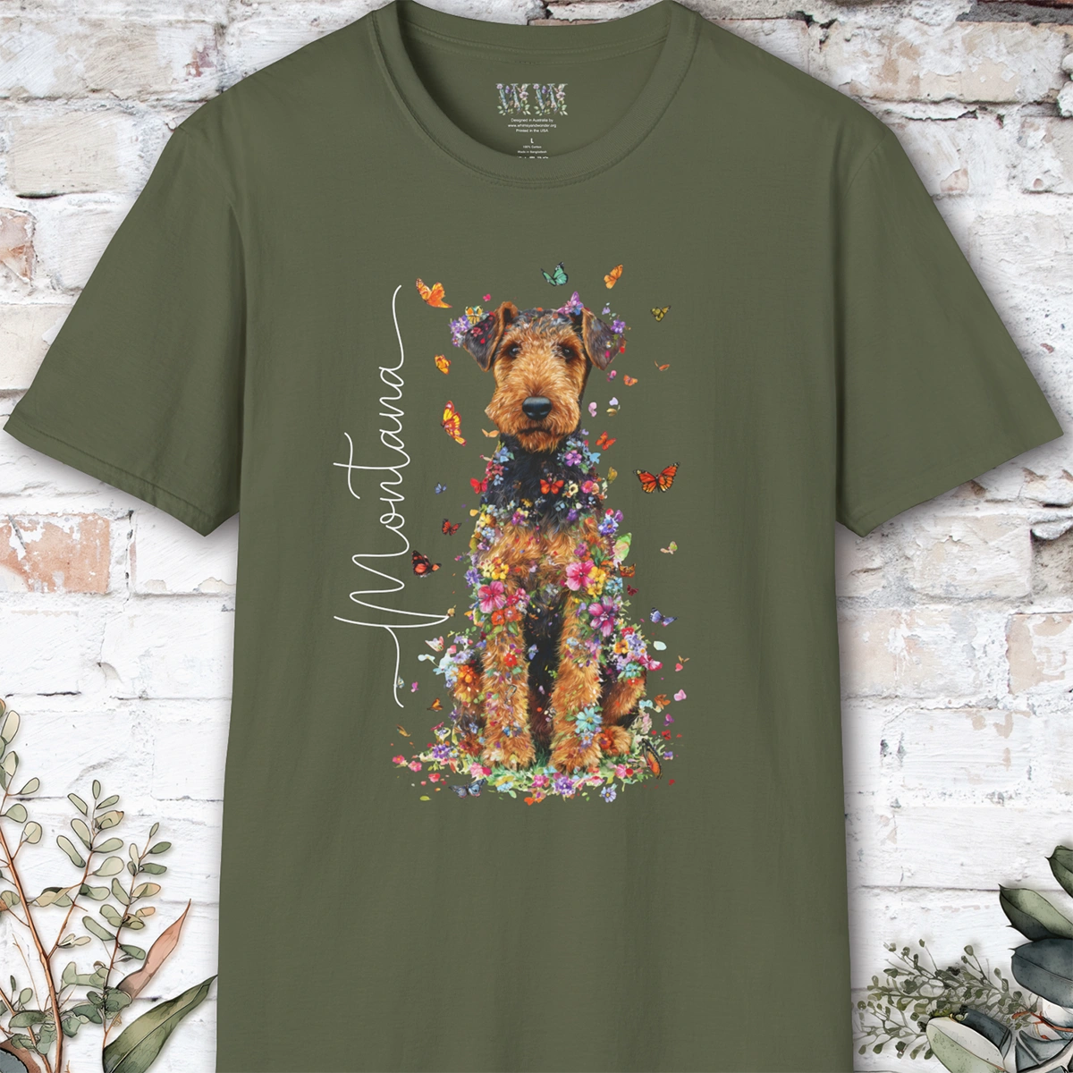 Airedale Terrier Floral Personalized T shirt