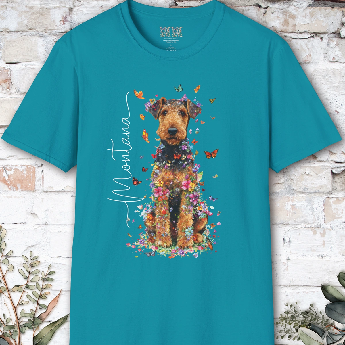 Airedale Terrier Floral Personalized T shirt
